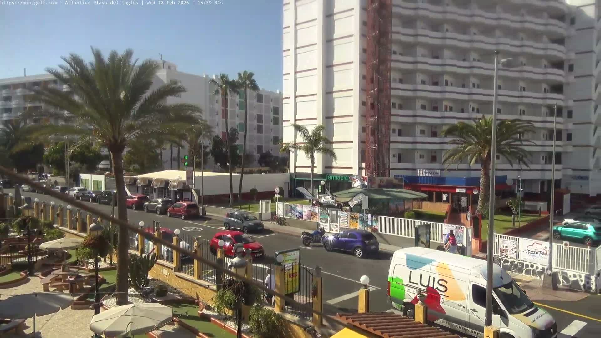 Gran Canaria, Playa del Ingles City & Atlantico Mini Golf Field Live Cam - Playa del Inglés, San Bartolomé de Tirajana, Gran Canaria, Canary Islands (Canarias), Spain