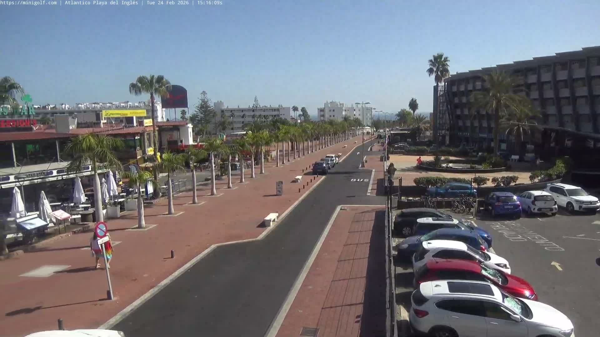 Gran Canaria, Playa del Ingles City & Atlantico Mini Golf Field Live Cam - Playa del Inglés, San Bartolomé de Tirajana, Gran Canaria, Canary Islands (Canarias), Spain