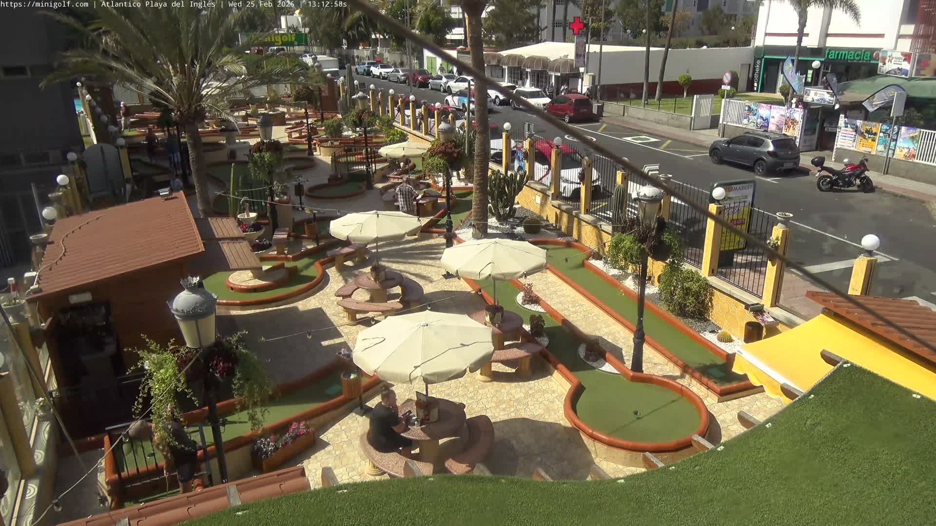 Gran Canaria, Playa del Ingles City & Atlantico Mini Golf Field Live Cam - Playa del Inglés, San Bartolomé de Tirajana, Gran Canaria, Canary Islands (Canarias), Spain