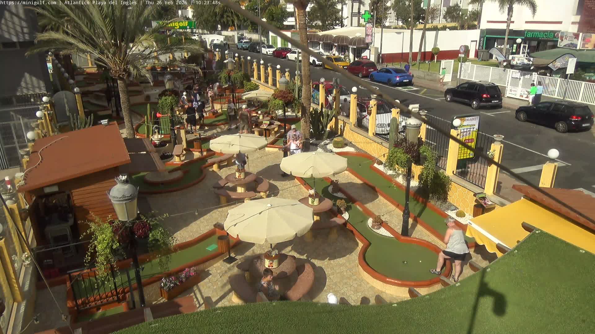 Gran Canaria, Playa del Ingles City & Atlantico Mini Golf Field Live Cam - Playa del Inglés, San Bartolomé de Tirajana, Gran Canaria, Canary Islands (Canarias), Spain