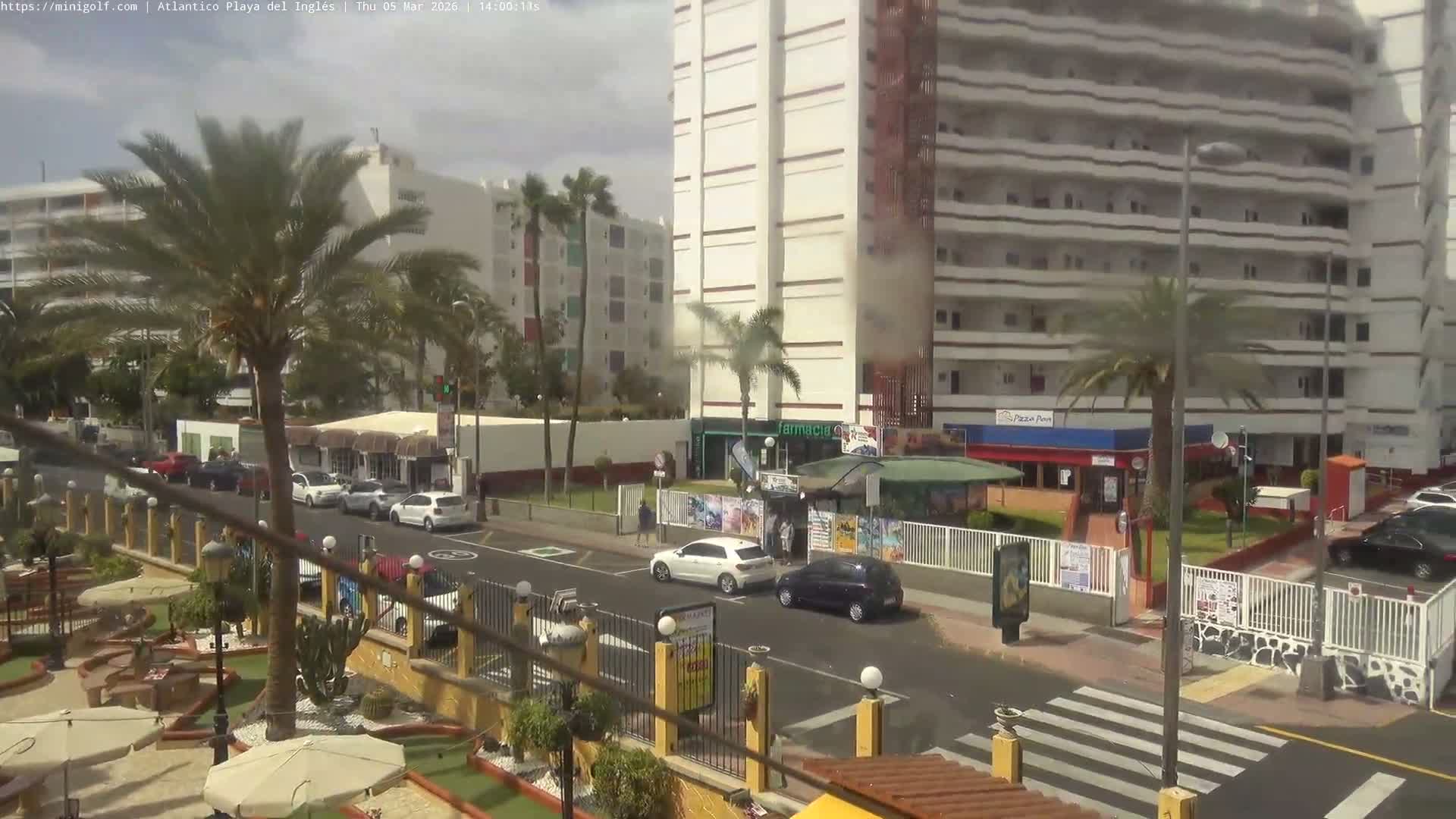 Gran Canaria, Playa del Ingles City & Atlantico Mini Golf Field Live Cam - Playa del Inglés, San Bartolomé de Tirajana, Gran Canaria, Canary Islands (Canarias), Spain