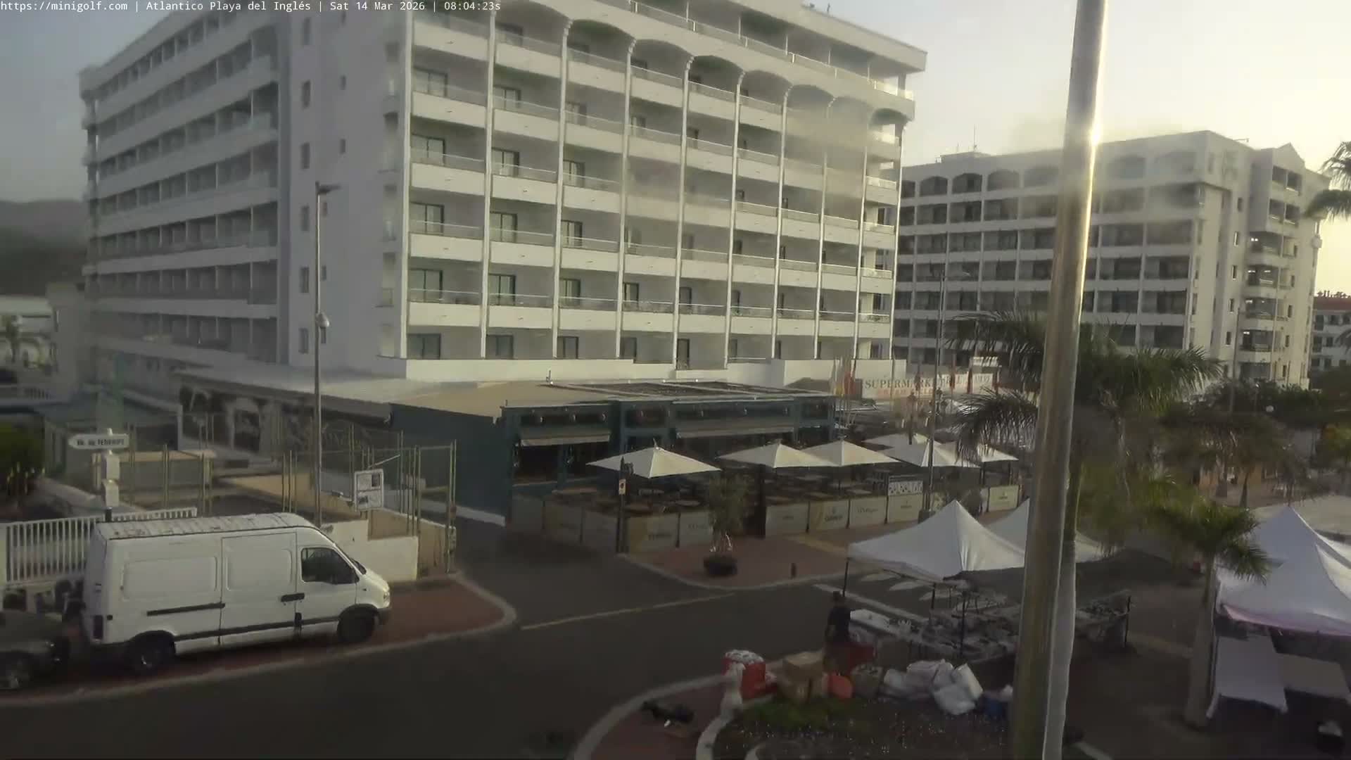 Gran Canaria, Playa del Ingles City & Atlantico Mini Golf Field Live Cam - Playa del Inglés, San Bartolomé de Tirajana, Gran Canaria, Canary Islands (Canarias), Spain