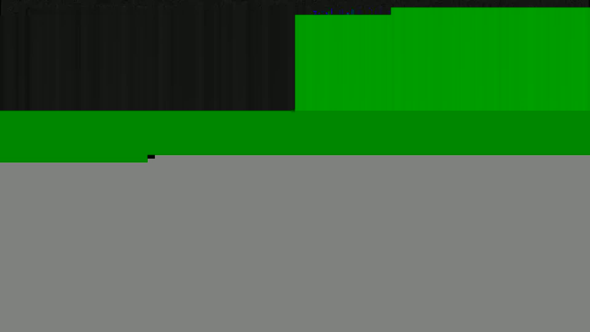 The image shows a dark gray area at the bottom, topped by a horizontal band of green, which is itself topped by a smaller, irregular area of green on the right and dark gray on the left.