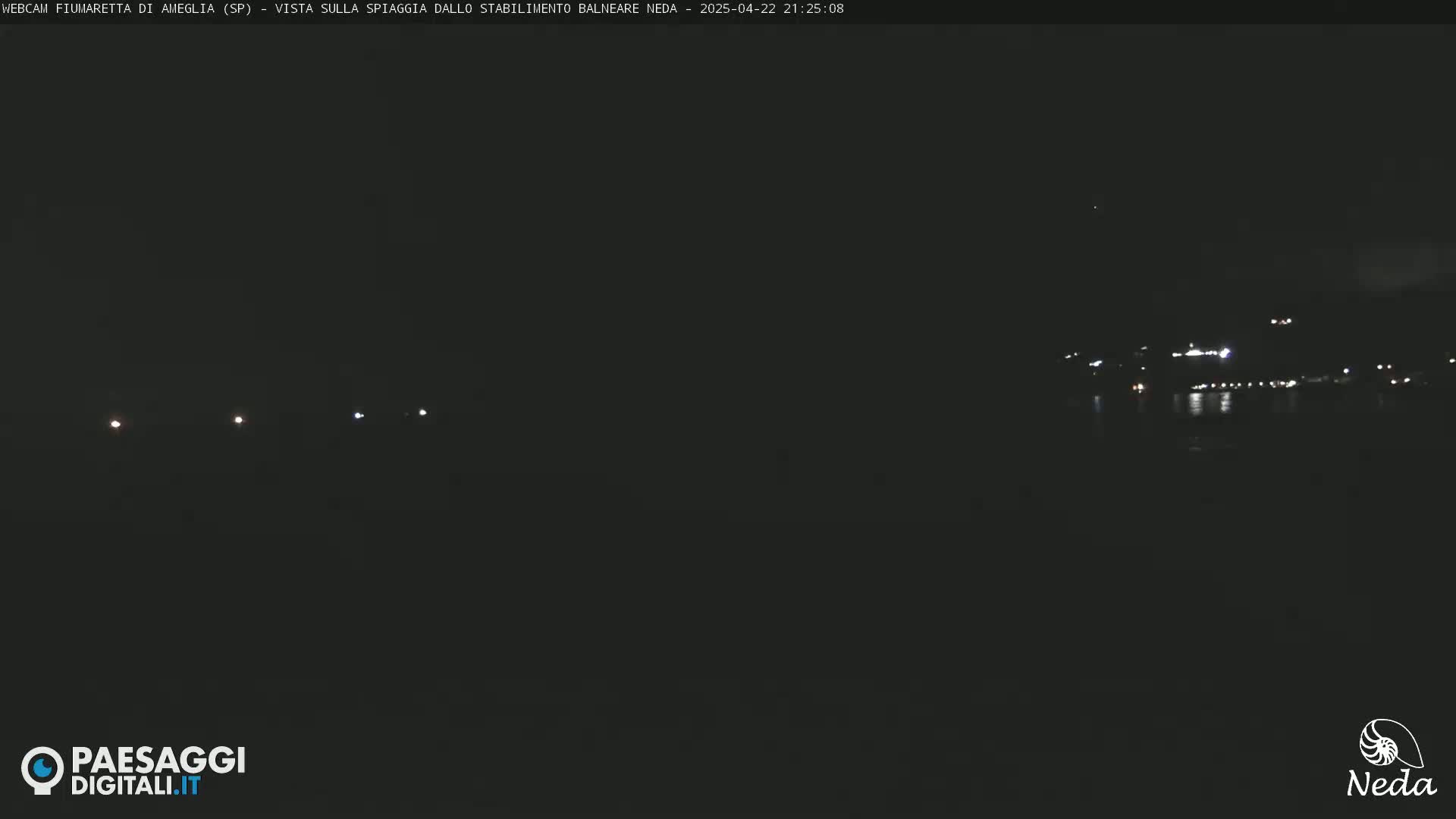A nighttime, dark view of a body of water with faint lights visible in the distance.