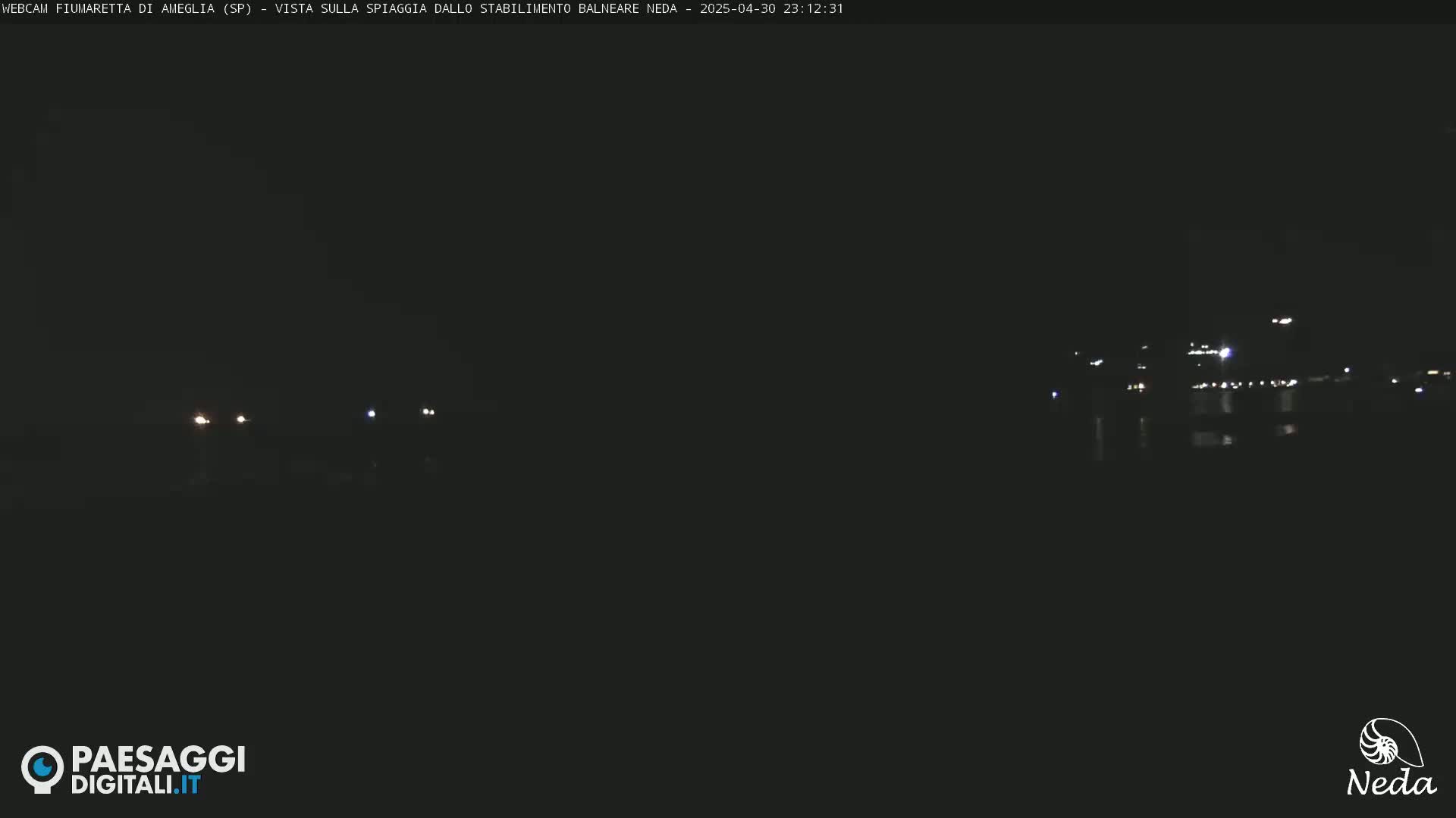 A dark nighttime view of a body of water with faintly visible lights in the distance.