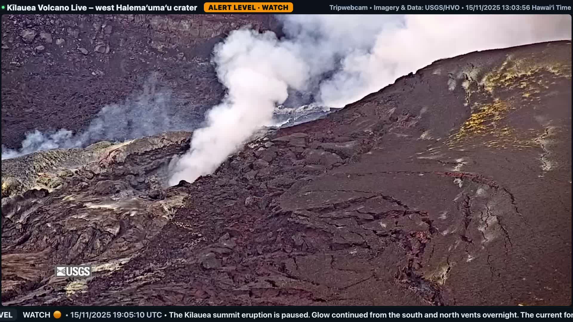Hawaii , Kilauea Volcano, West Halemaʻumaʻu Crater  Live Cam - Volcano, Big Island, Hawaii, USA