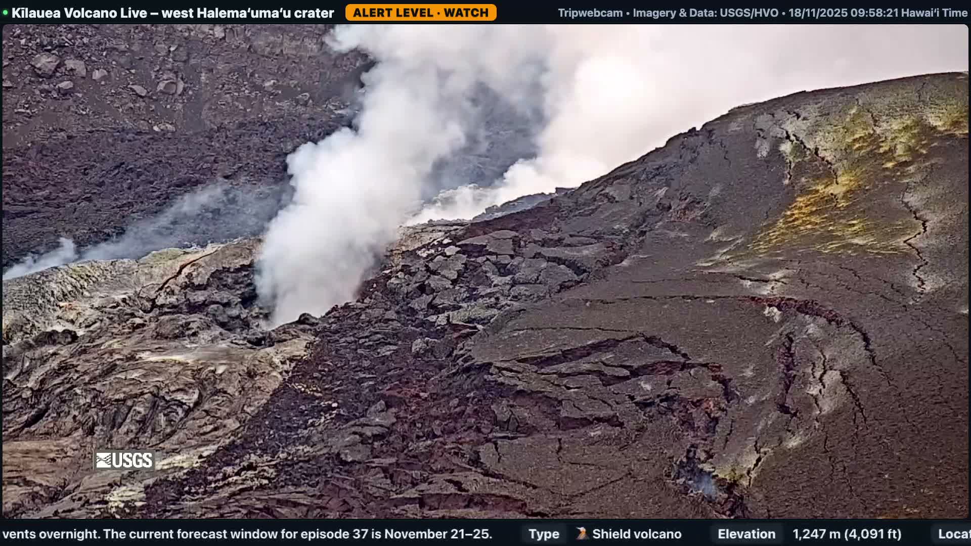 Hawaii , Kilauea Volcano, West Halemaʻumaʻu Crater  Live Cam - Volcano, Big Island, Hawaii, USA