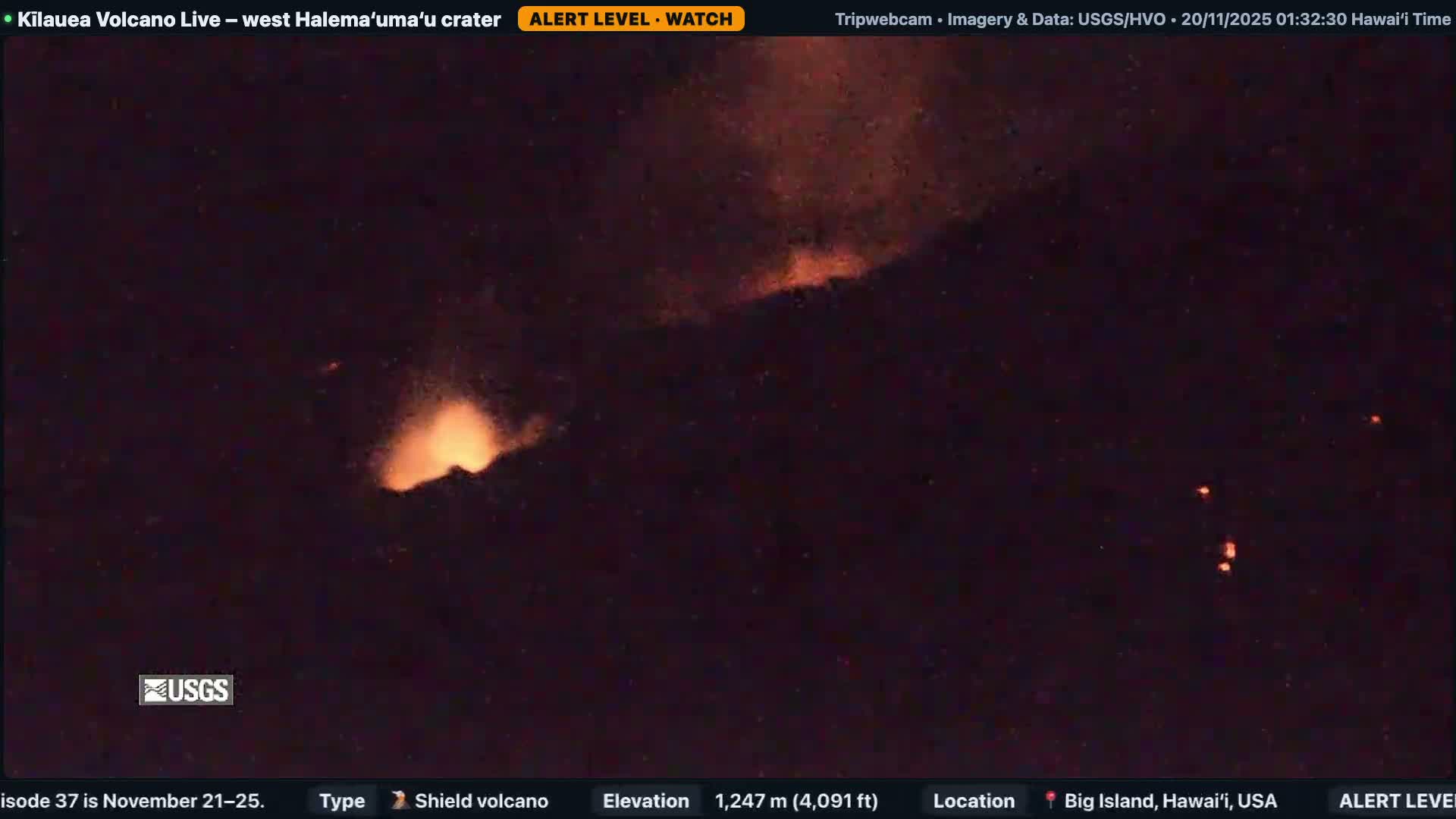 Hawaii , Kilauea Volcano, West Halemaʻumaʻu Crater  Live Cam - Volcano, Big Island, Hawaii, USA