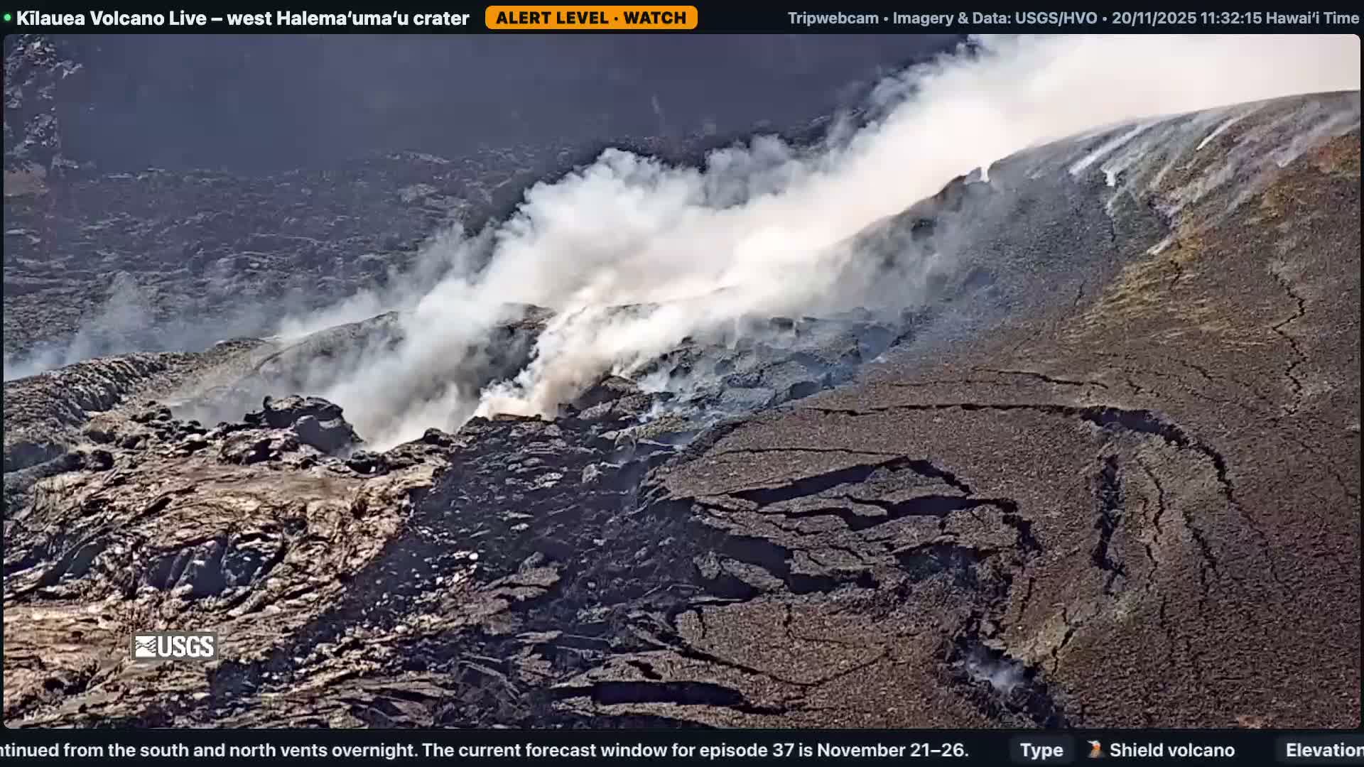 Hawaii , Kilauea Volcano, West Halemaʻumaʻu Crater  Live Cam - Volcano, Big Island, Hawaii, USA