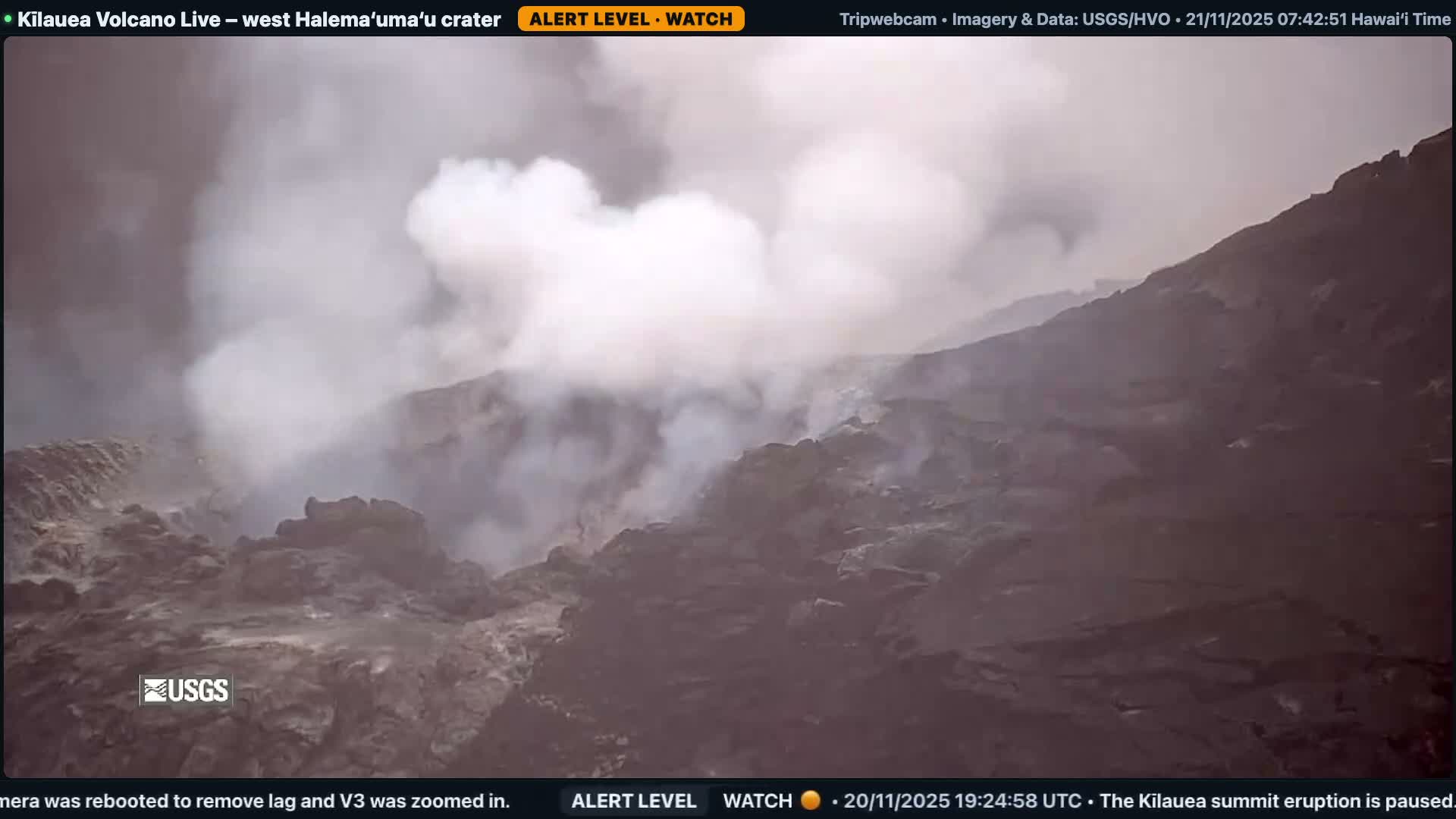 Hawaii , Kilauea Volcano, West Halemaʻumaʻu Crater  Live Cam - Volcano, Big Island, Hawaii, USA