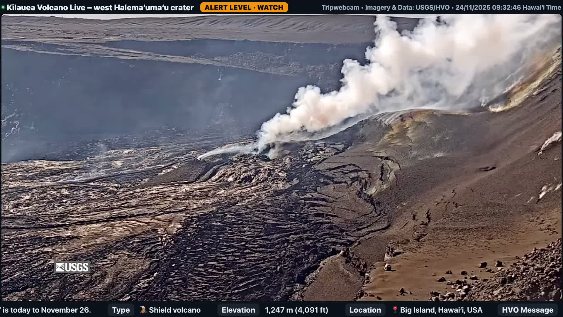 Hawaii , Kilauea Volcano, West Halemaʻumaʻu Crater  Live Cam - Volcano, Big Island, Hawaii, USA