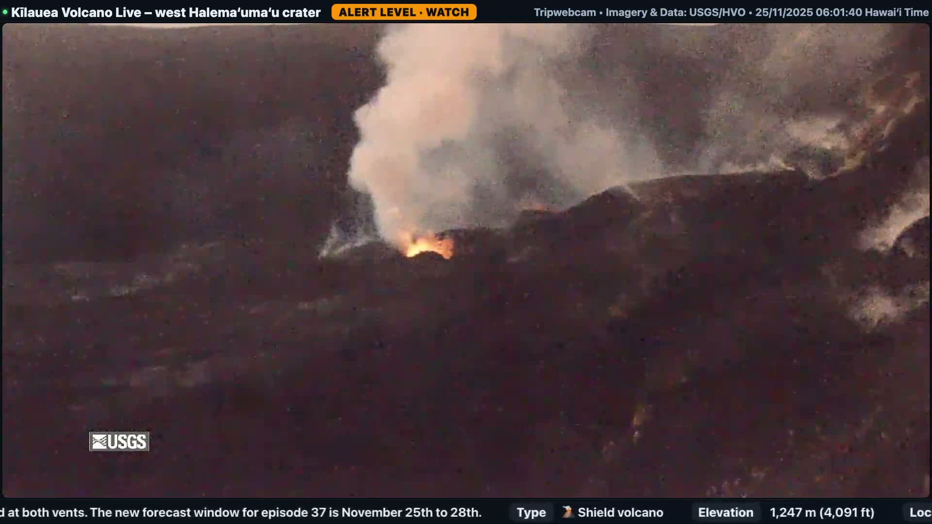 Hawaii , Kilauea Volcano, West Halemaʻumaʻu Crater  Live Cam - Volcano, Big Island, Hawaii, USA