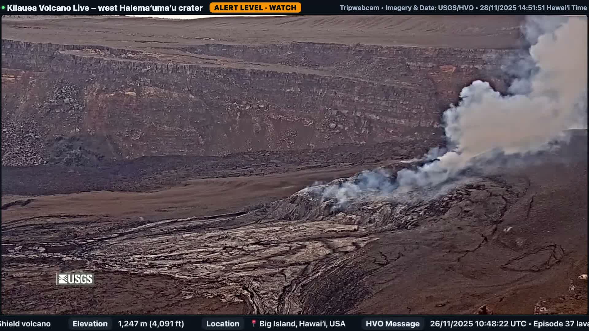 Hawaii , Kilauea Volcano, West Halemaʻumaʻu Crater  Live Cam - Volcano, Big Island, Hawaii, USA