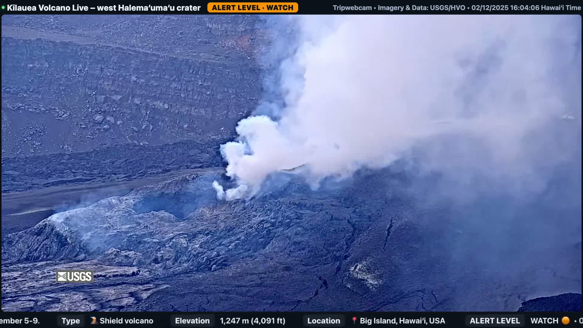 Hawaii , Kilauea Volcano, West Halemaʻumaʻu Crater  Live Cam - Volcano, Big Island, Hawaii, USA