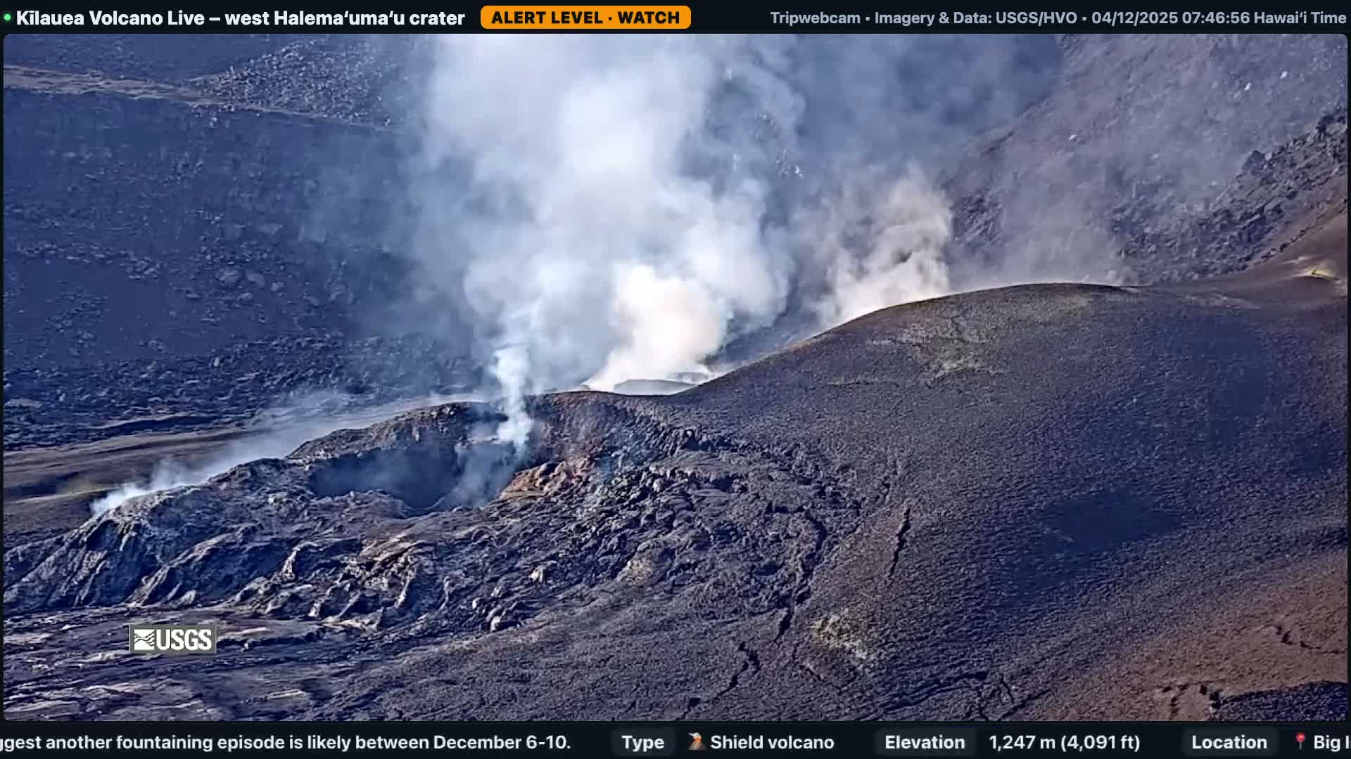 Hawaii , Kilauea Volcano, West Halemaʻumaʻu Crater  Live Cam - Volcano, Big Island, Hawaii, USA