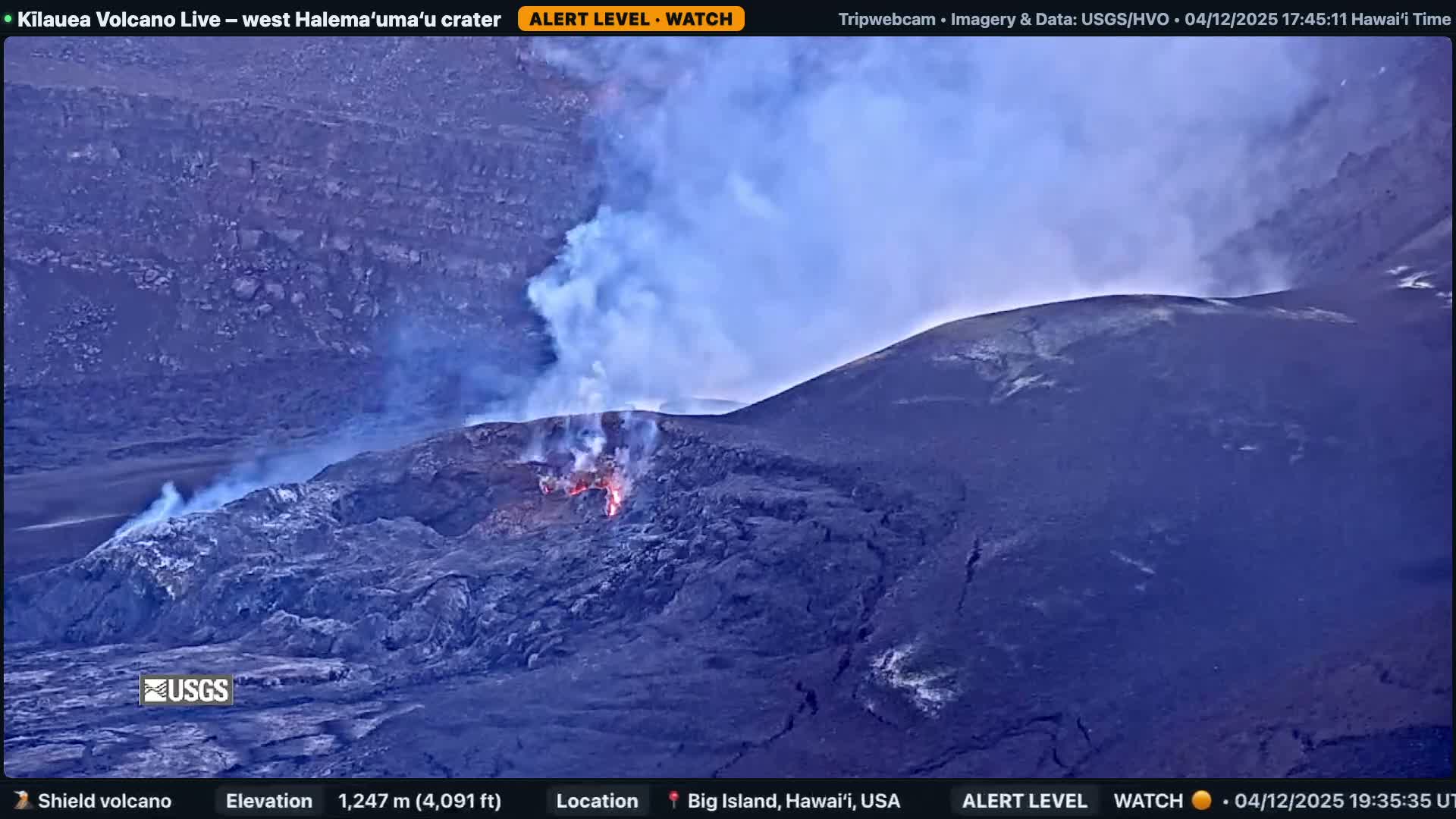 Hawaii , Kilauea Volcano, West Halemaʻumaʻu Crater  Live Cam - Volcano, Big Island, Hawaii, USA