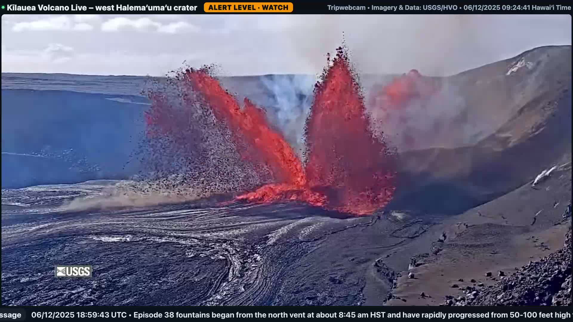 Hawaii , Kilauea Volcano, West Halemaʻumaʻu Crater  Live Cam - Volcano, Big Island, Hawaii, USA