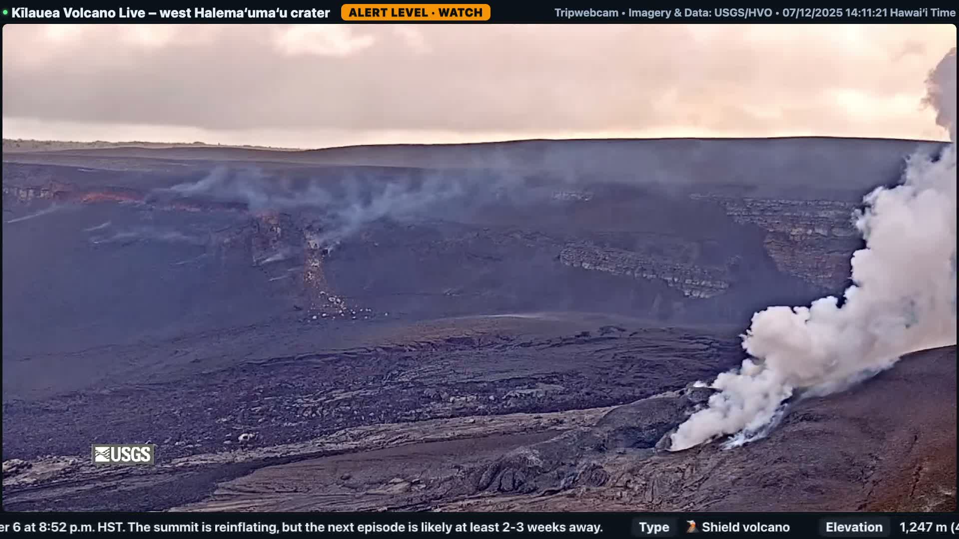 Hawaii , Kilauea Volcano, West Halemaʻumaʻu Crater  Live Cam - Volcano, Big Island, Hawaii, USA