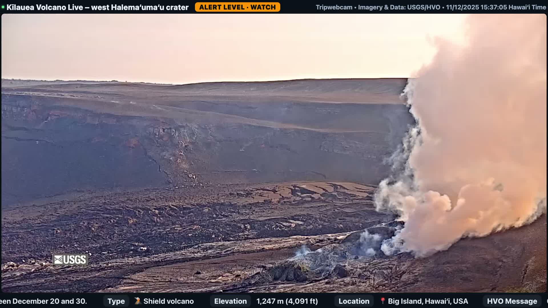 Hawaii , Kilauea Volcano, West Halemaʻumaʻu Crater  Live Cam - Volcano, Big Island, Hawaii, USA