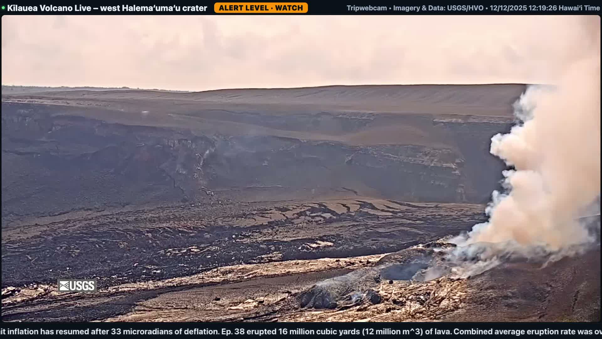 Hawaii , Kilauea Volcano, West Halemaʻumaʻu Crater  Live Cam - Volcano, Big Island, Hawaii, USA