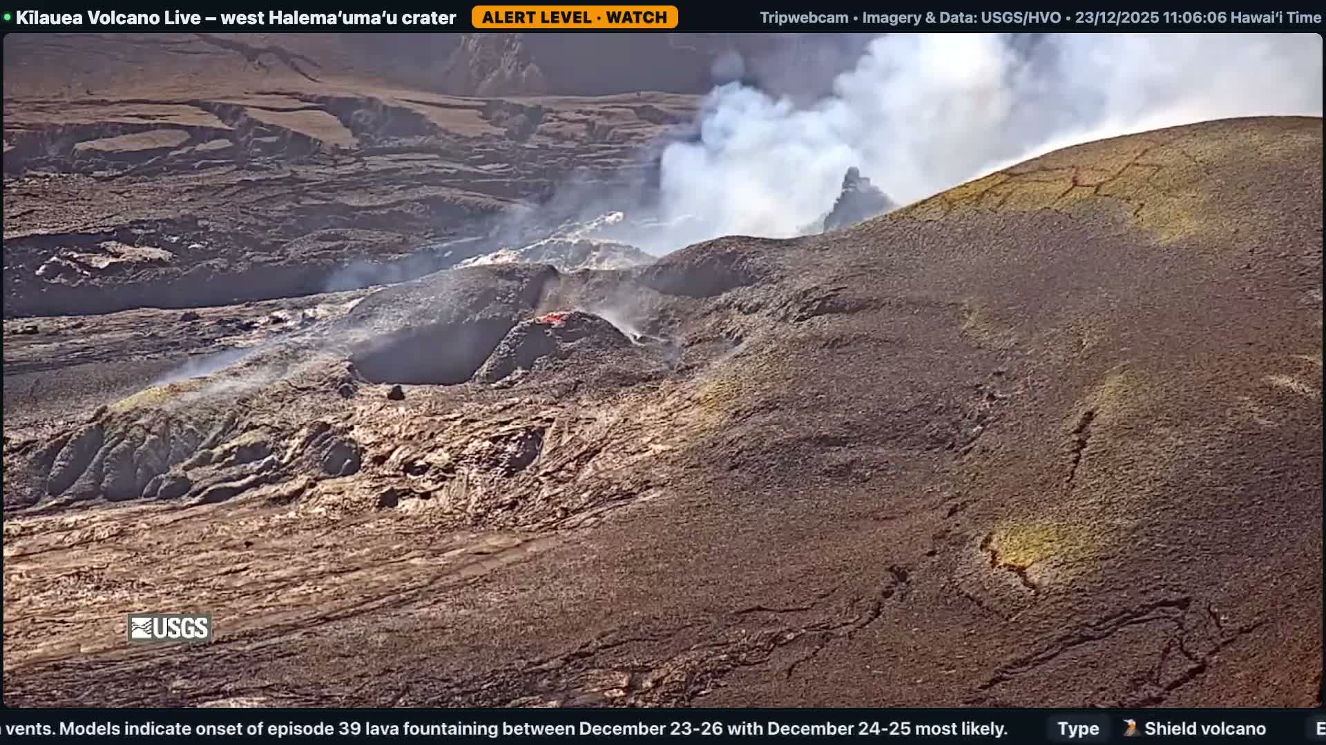 Hawaii , Kilauea Volcano, West Halemaʻumaʻu Crater  Live Cam - Volcano, Big Island, Hawaii, USA