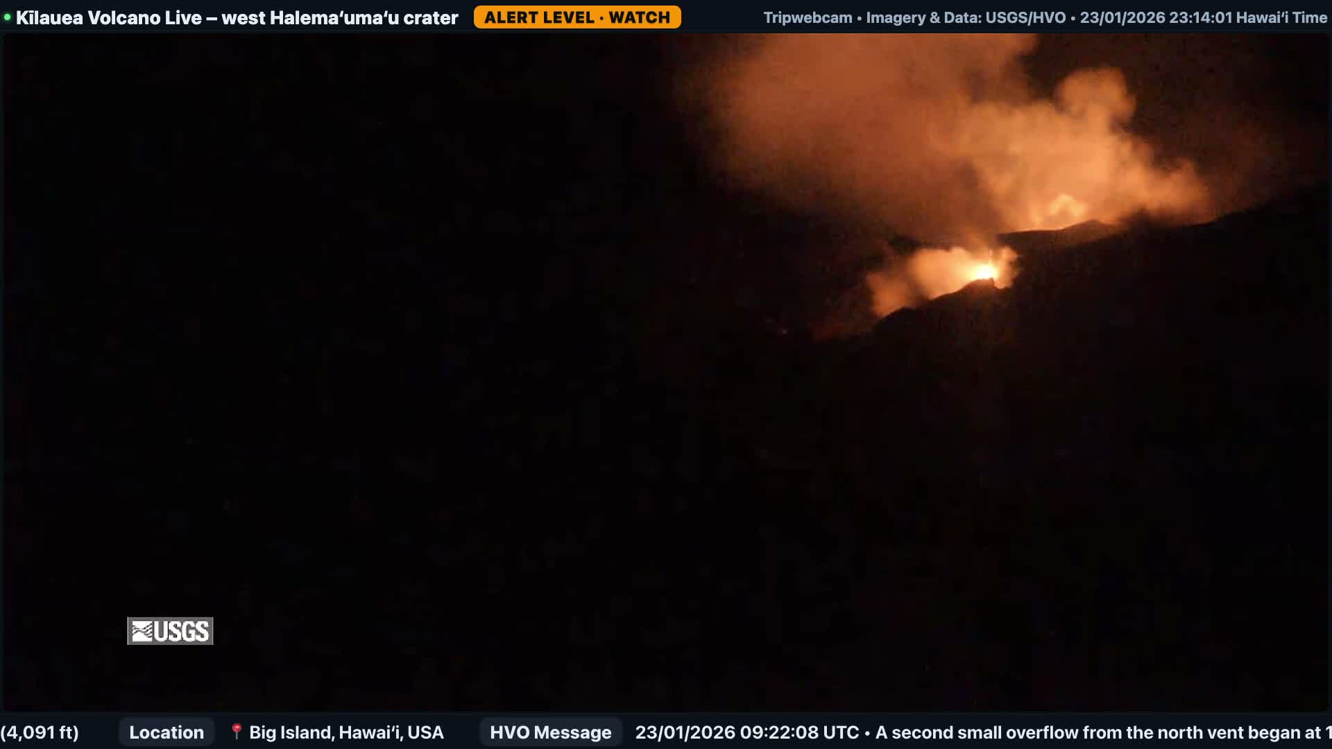 Hawaii , Kilauea Volcano, West Halemaʻumaʻu Crater  Live Cam - Volcano, Big Island, Hawaii, USA