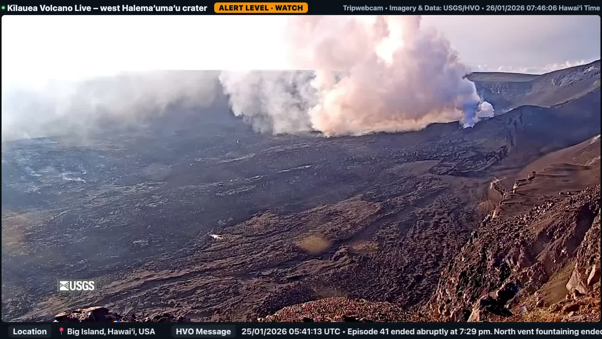 Hawaii , Kilauea Volcano, West Halemaʻumaʻu Crater  Live Cam - Volcano, Big Island, Hawaii, USA