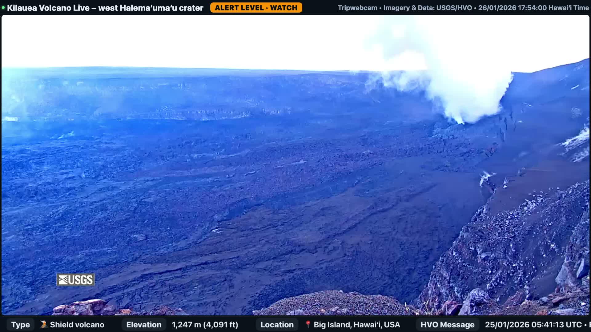 Hawaii , Kilauea Volcano, West Halemaʻumaʻu Crater  Live Cam - Volcano, Big Island, Hawaii, USA
