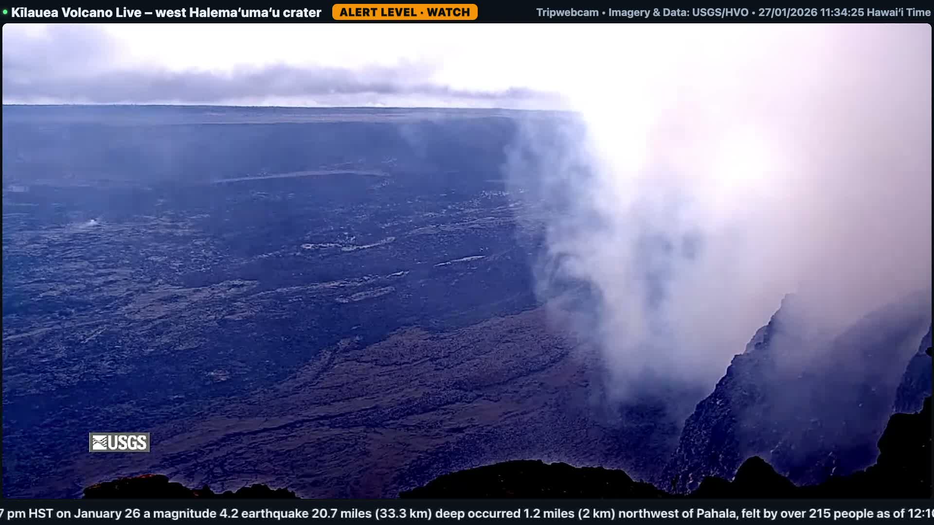 Hawaii , Kilauea Volcano, West Halemaʻumaʻu Crater  Live Cam - Volcano, Big Island, Hawaii, USA