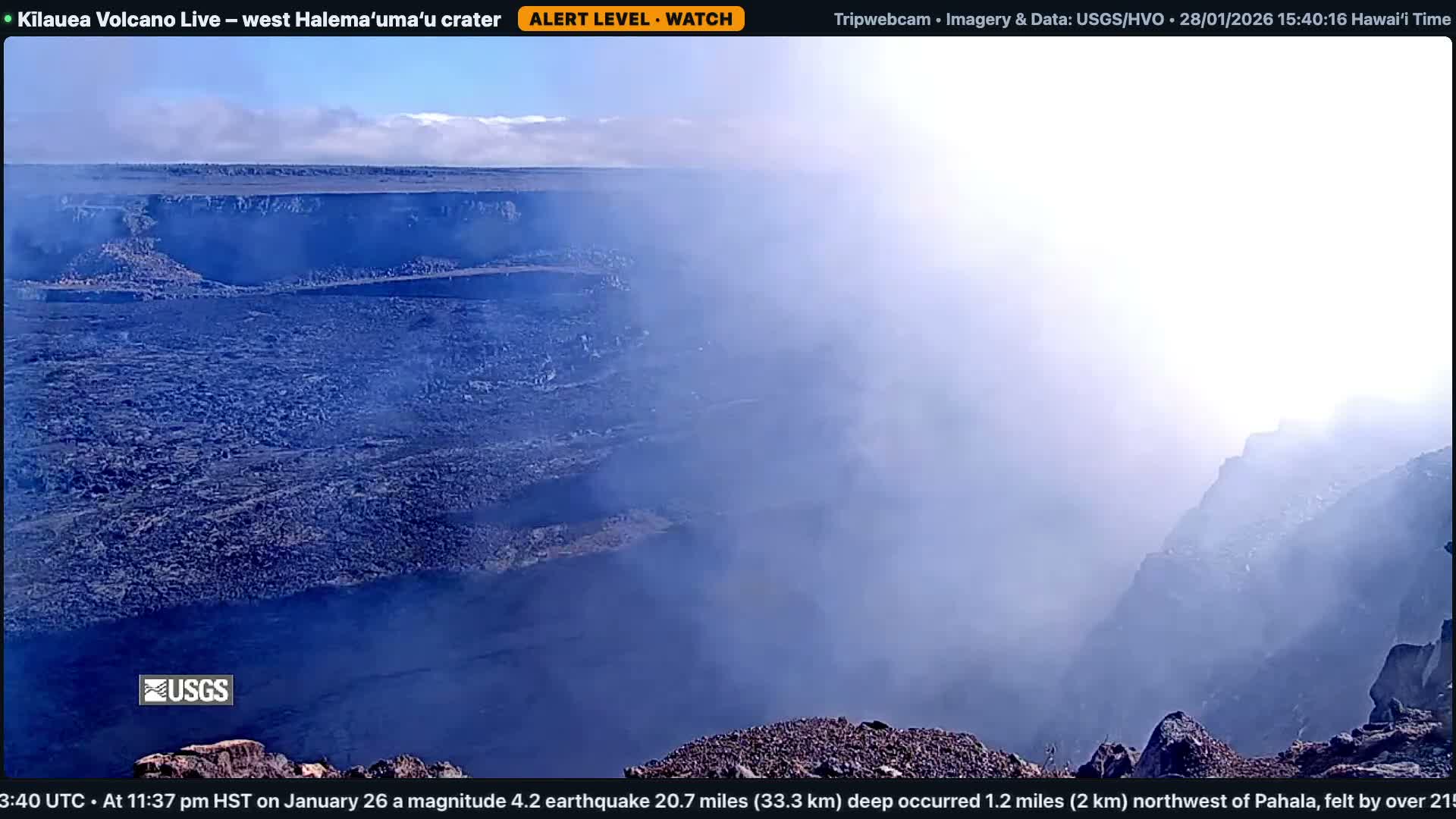 Hawaii , Kilauea Volcano, West Halemaʻumaʻu Crater  Live Cam - Volcano, Big Island, Hawaii, USA