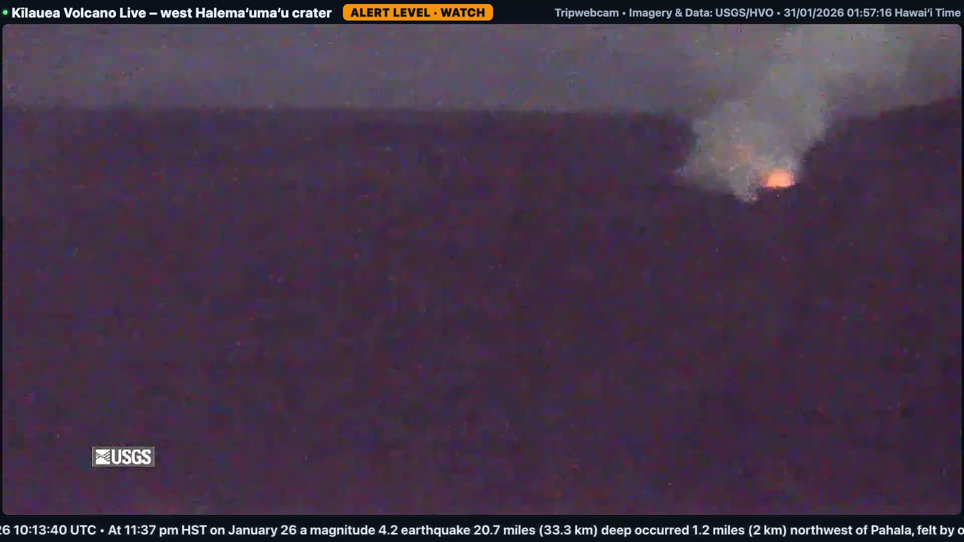 Hawaii , Kilauea Volcano, West Halemaʻumaʻu Crater  Live Cam - Volcano, Big Island, Hawaii, USA