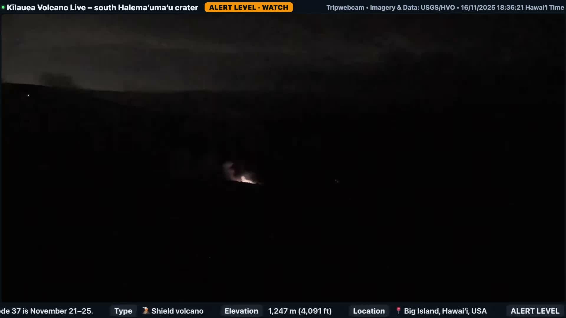Hawaii , Kilauea Volcano, South Halemaʻumaʻu Crater Live Cam - Volcano, Big Island, Hawaii, USA