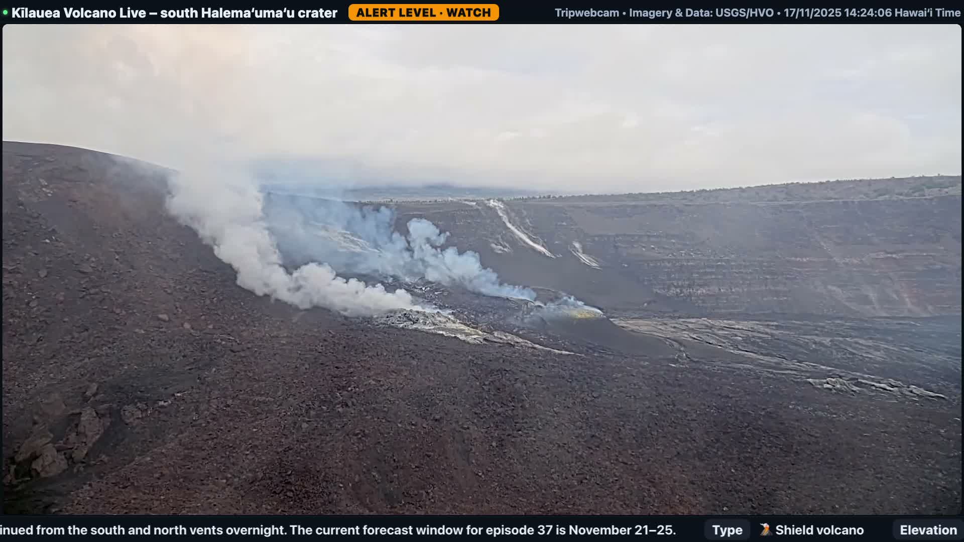 Hawaii , Kilauea Volcano, South Halemaʻumaʻu Crater Live Cam - Volcano, Big Island, Hawaii, USA