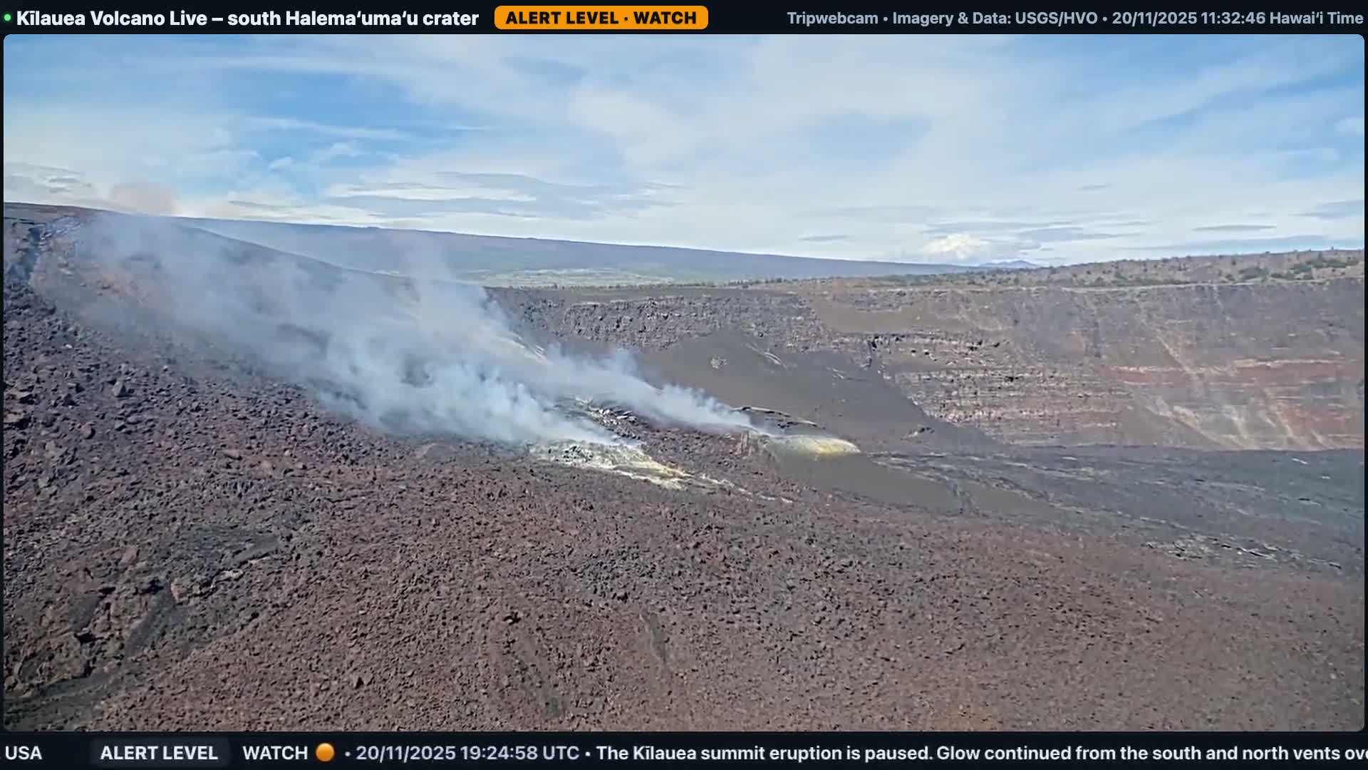 Hawaii , Kilauea Volcano, South Halemaʻumaʻu Crater Live Cam - Volcano, Big Island, Hawaii, USA
