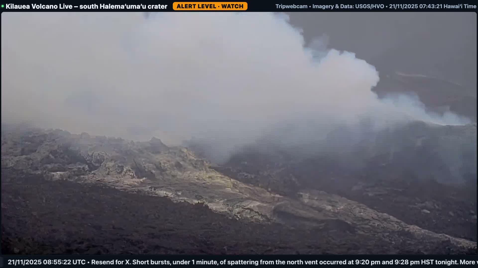 Hawaii , Kilauea Volcano, South Halemaʻumaʻu Crater Live Cam - Volcano, Big Island, Hawaii, USA