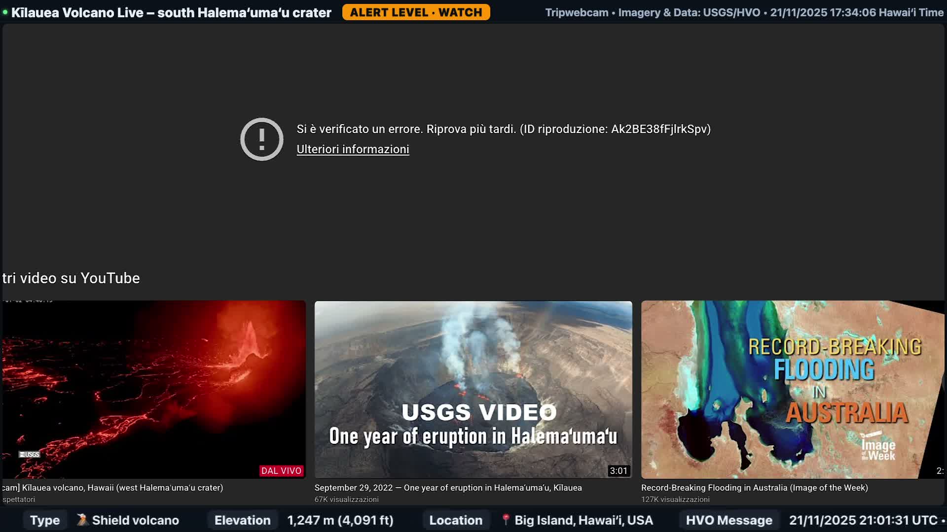 Hawaii , Kilauea Volcano, South Halemaʻumaʻu Crater Live Cam - Volcano, Big Island, Hawaii, USA