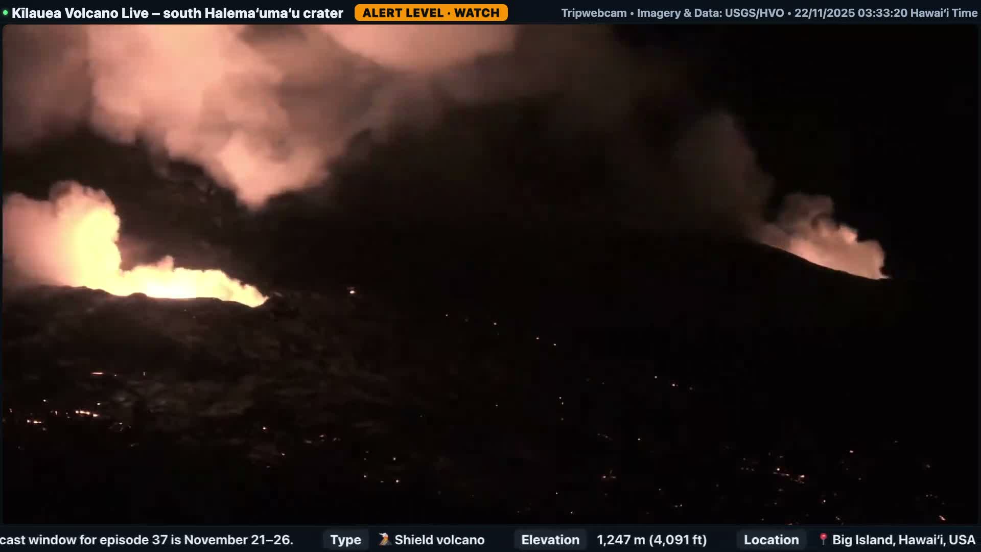 Hawaii , Kilauea Volcano, South Halemaʻumaʻu Crater Live Cam - Volcano, Big Island, Hawaii, USA