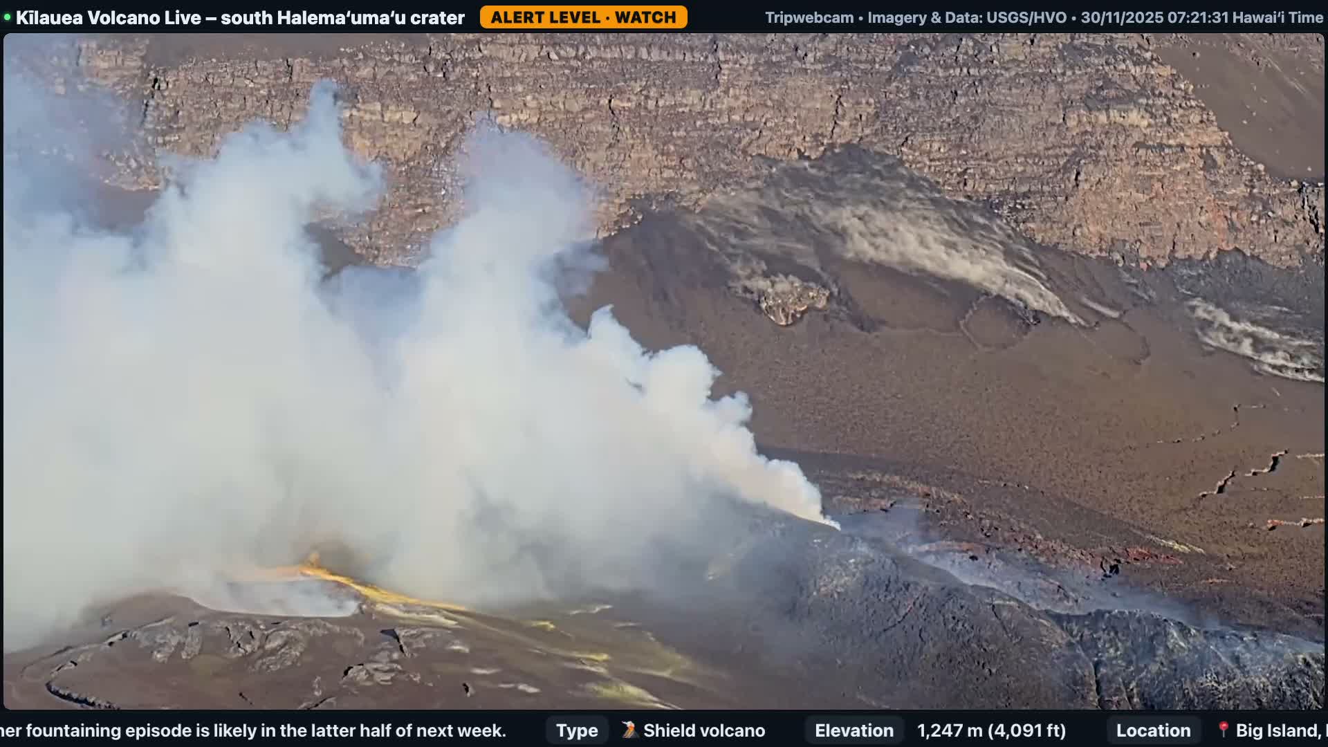 Hawaii , Kilauea Volcano, South Halemaʻumaʻu Crater Live Cam - Volcano, Big Island, Hawaii, USA