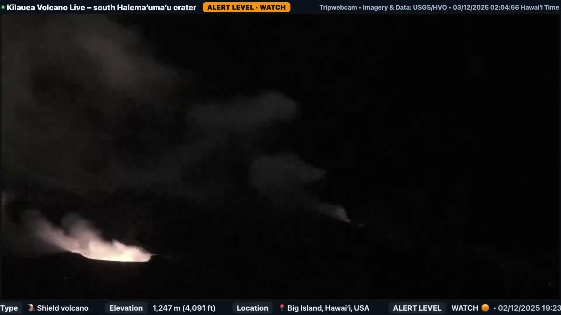 Hawaii , Kilauea Volcano, South Halemaʻumaʻu Crater Live Cam - Volcano, Big Island, Hawaii, USA