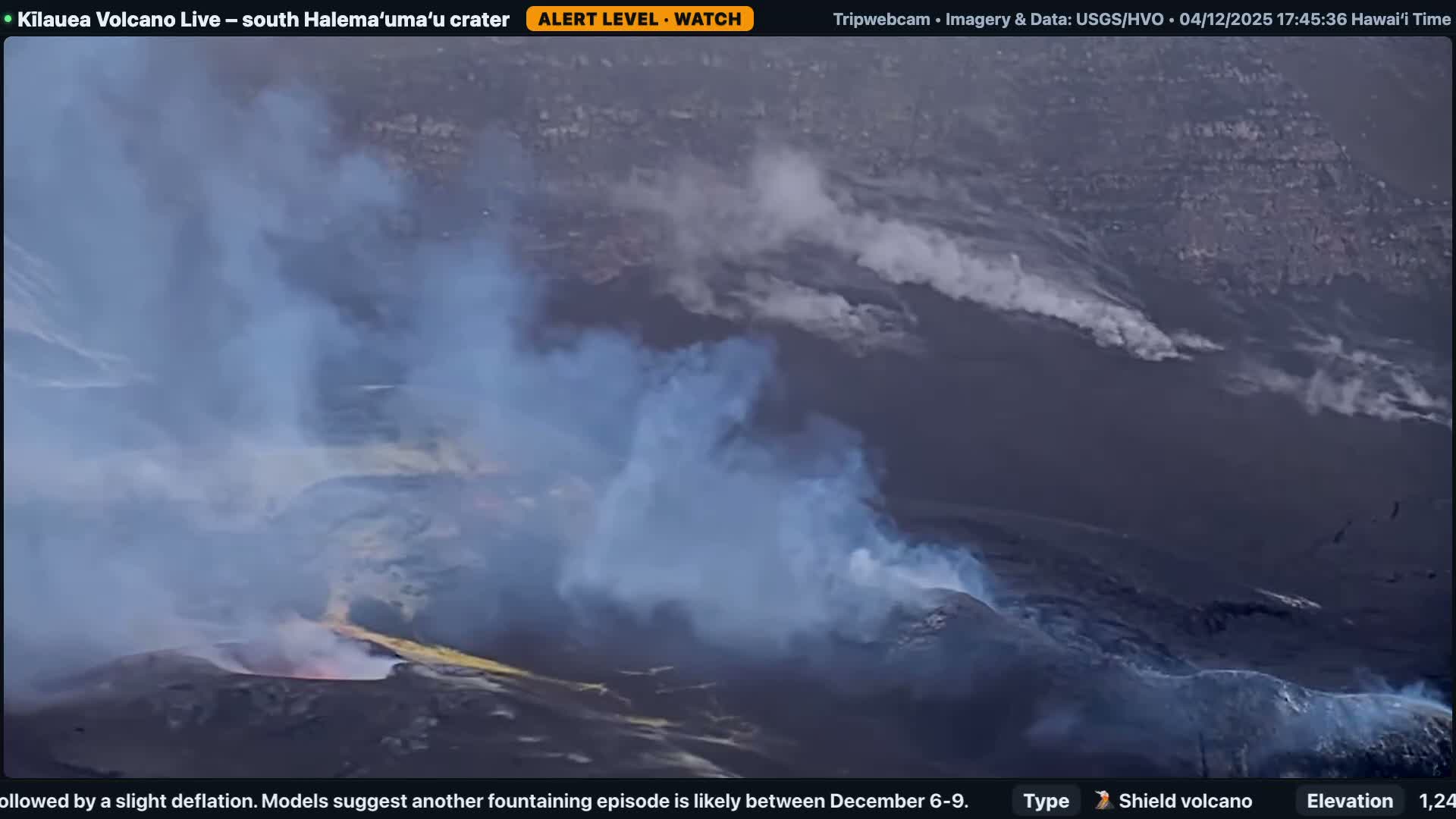 Hawaii , Kilauea Volcano, South Halemaʻumaʻu Crater Live Cam - Volcano, Big Island, Hawaii, USA