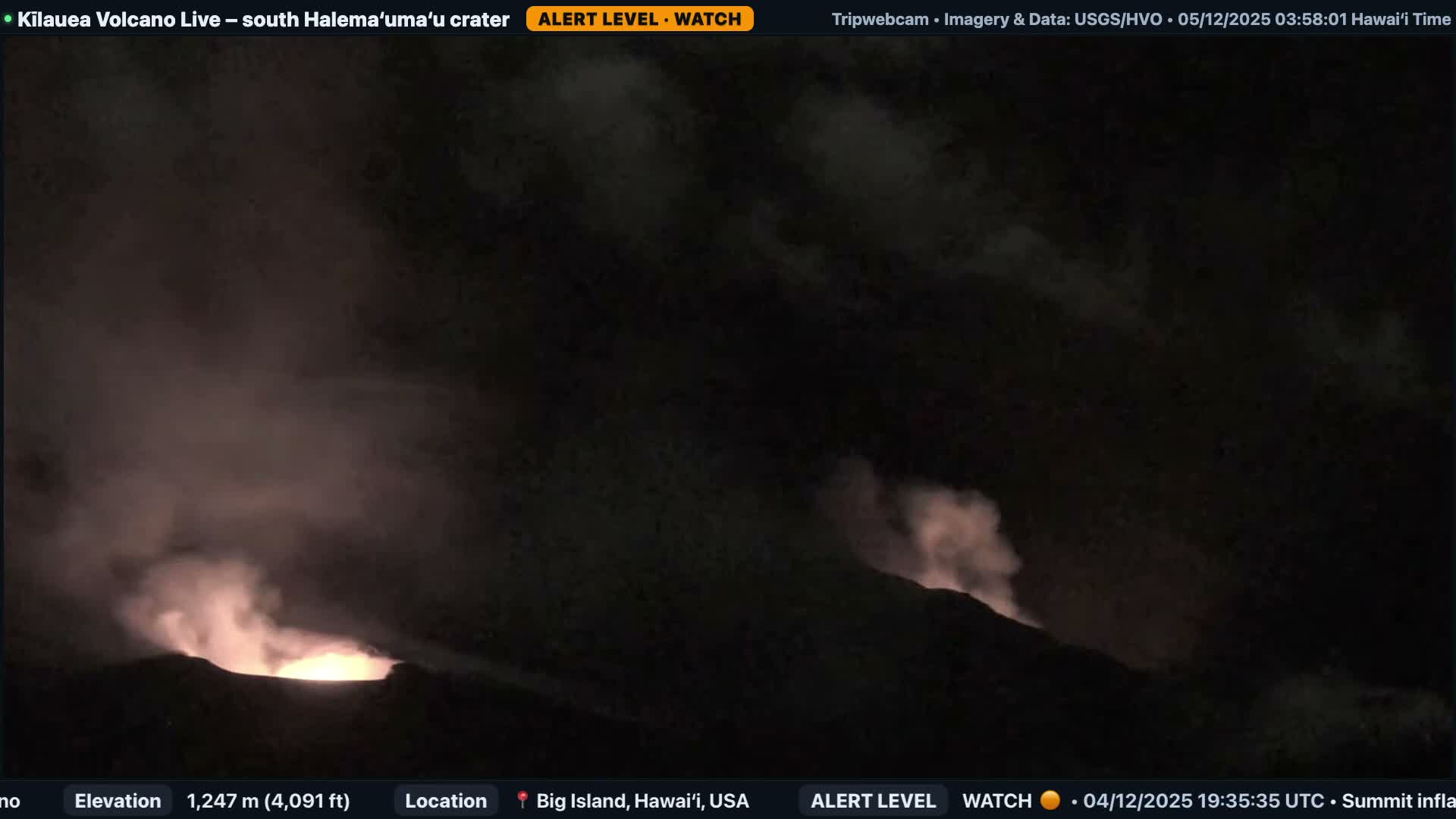 Hawaii , Kilauea Volcano, South Halemaʻumaʻu Crater Live Cam - Volcano, Big Island, Hawaii, USA