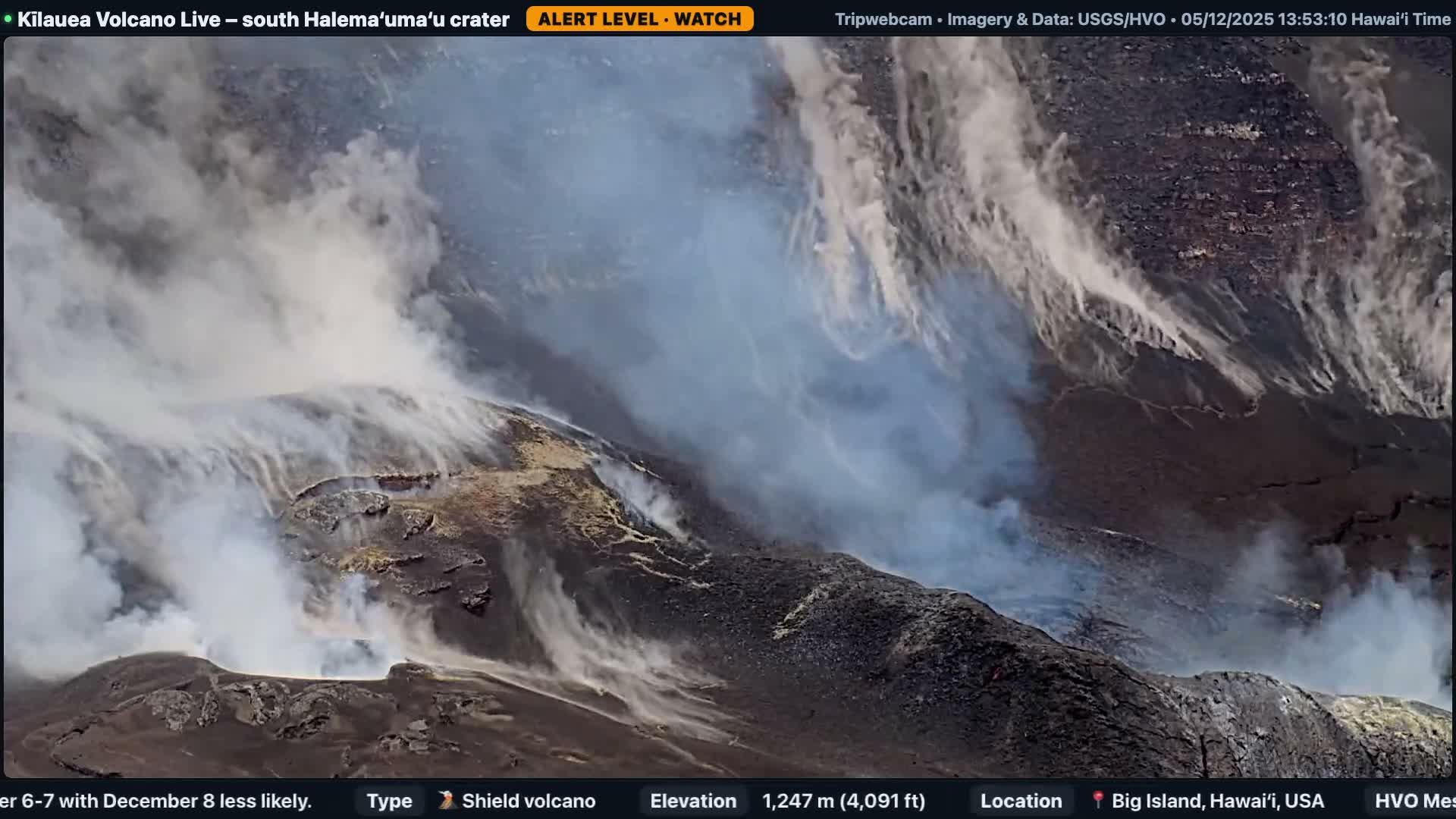 Hawaii , Kilauea Volcano, South Halemaʻumaʻu Crater Live Cam - Volcano, Big Island, Hawaii, USA