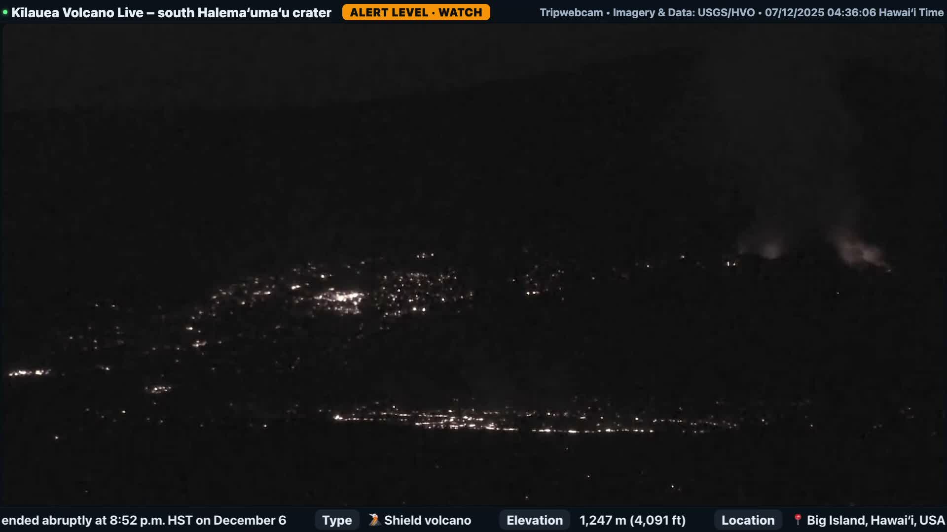 Hawaii , Kilauea Volcano, South Halemaʻumaʻu Crater Live Cam - Volcano, Big Island, Hawaii, USA