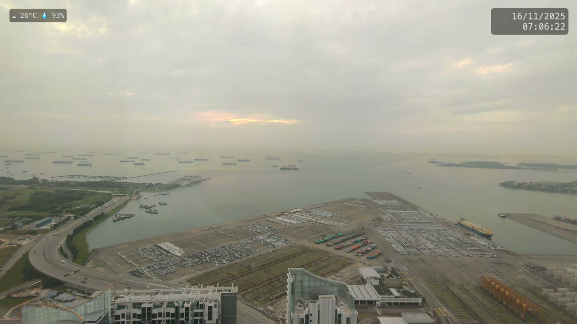 Singapore, Tanjong Pagar Port Terminal & Singapore Strait Skyline Live Cam - Tanjong Pagar, Downtown Core, Central, Area, Central Singapore, Singapore