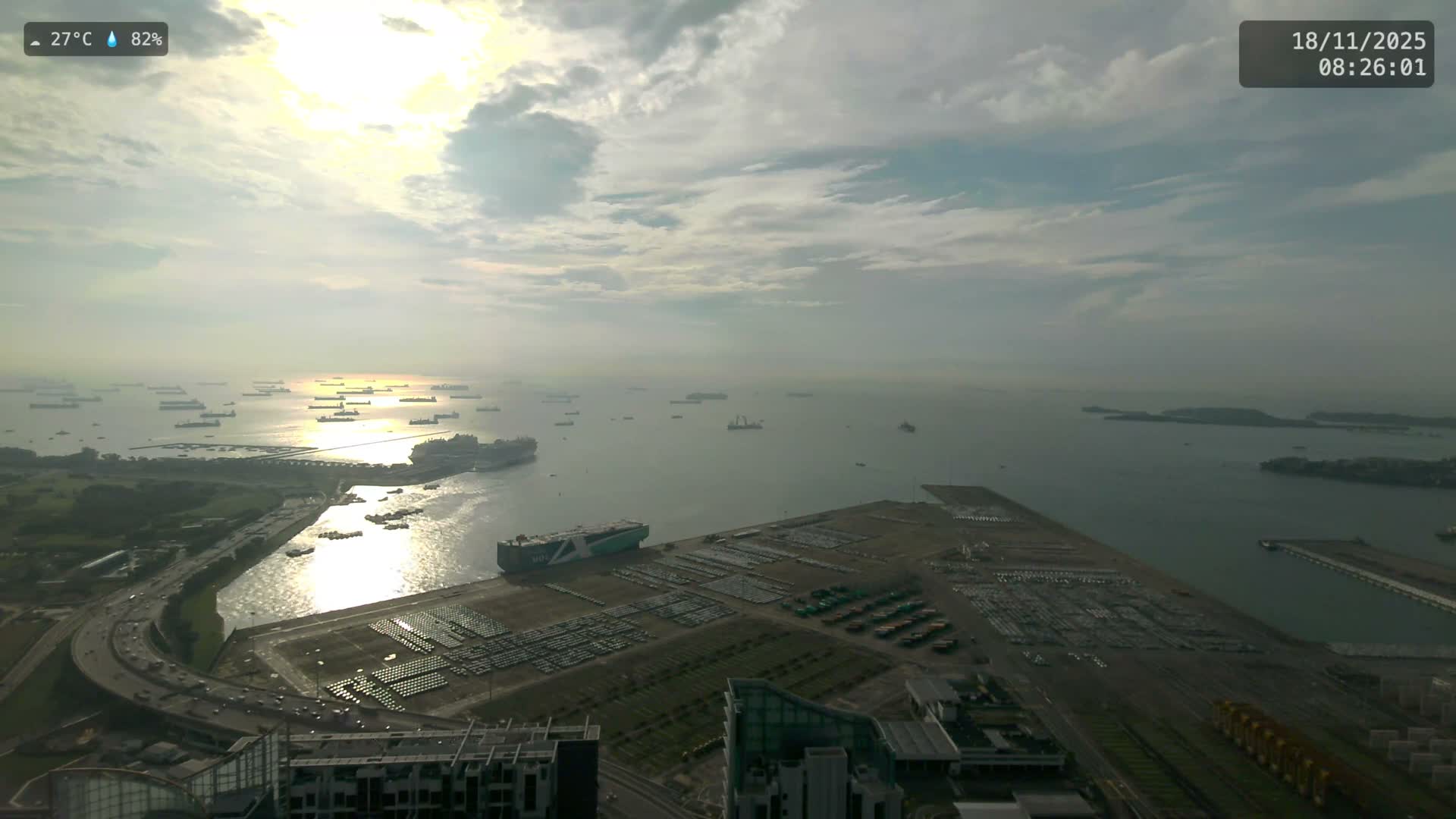 Singapore, Tanjong Pagar Port Terminal & Singapore Strait Skyline Live Cam - Tanjong Pagar, Downtown Core, Central, Area, Central Singapore, Singapore