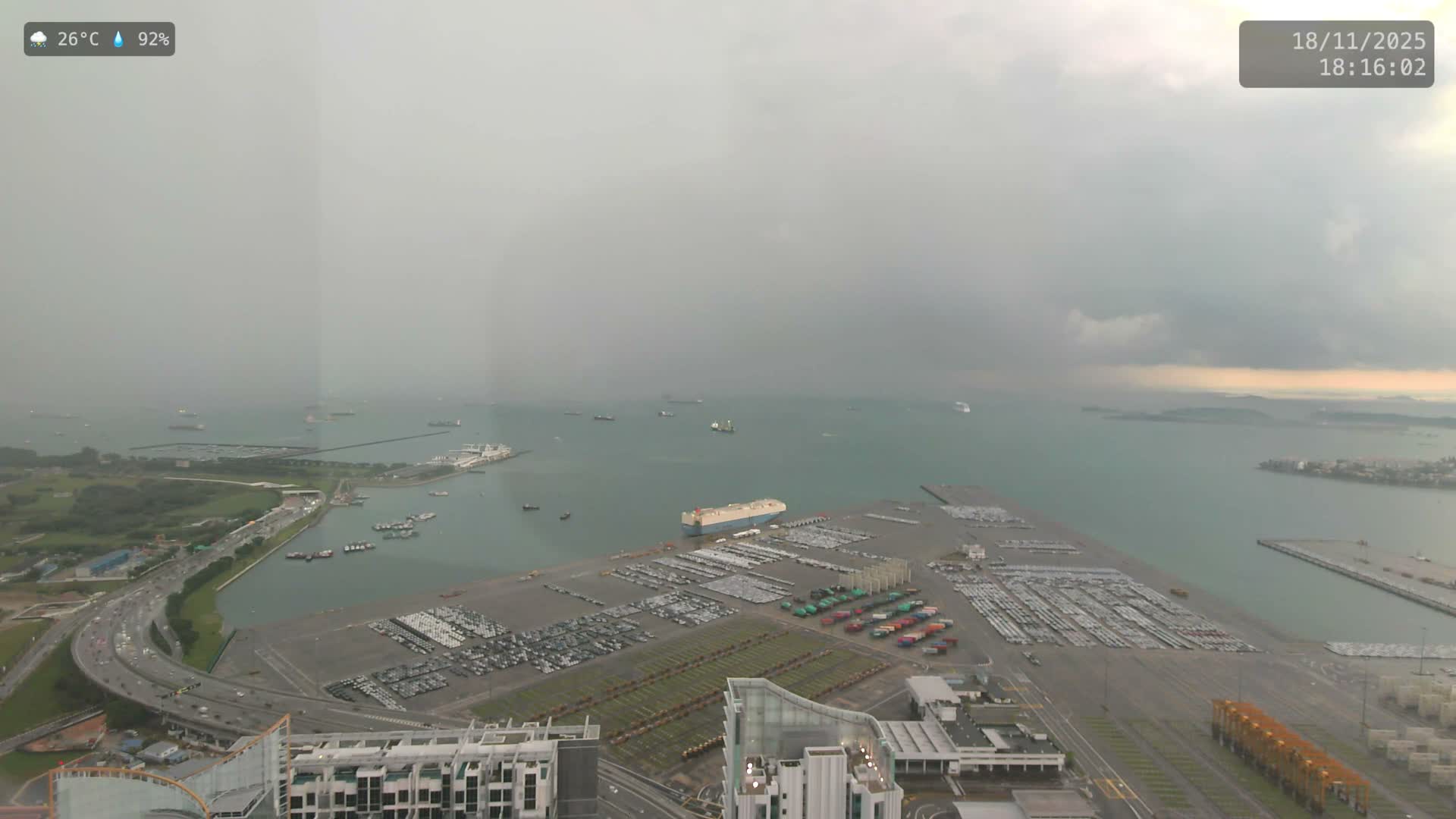 Singapore, Tanjong Pagar Port Terminal & Singapore Strait Skyline Live Cam - Tanjong Pagar, Downtown Core, Central, Area, Central Singapore, Singapore