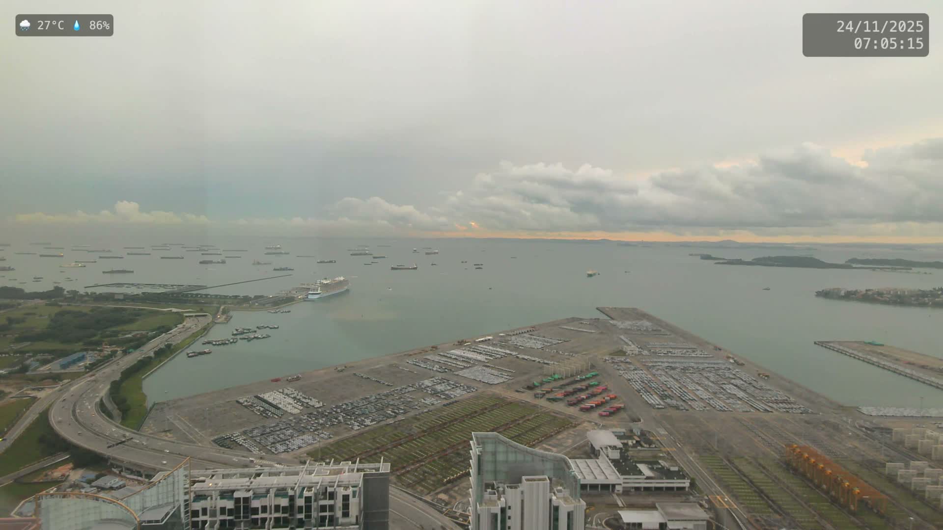 Singapore, Tanjong Pagar Port Terminal & Singapore Strait Skyline Live Cam - Tanjong Pagar, Downtown Core, Central, Area, Central Singapore, Singapore