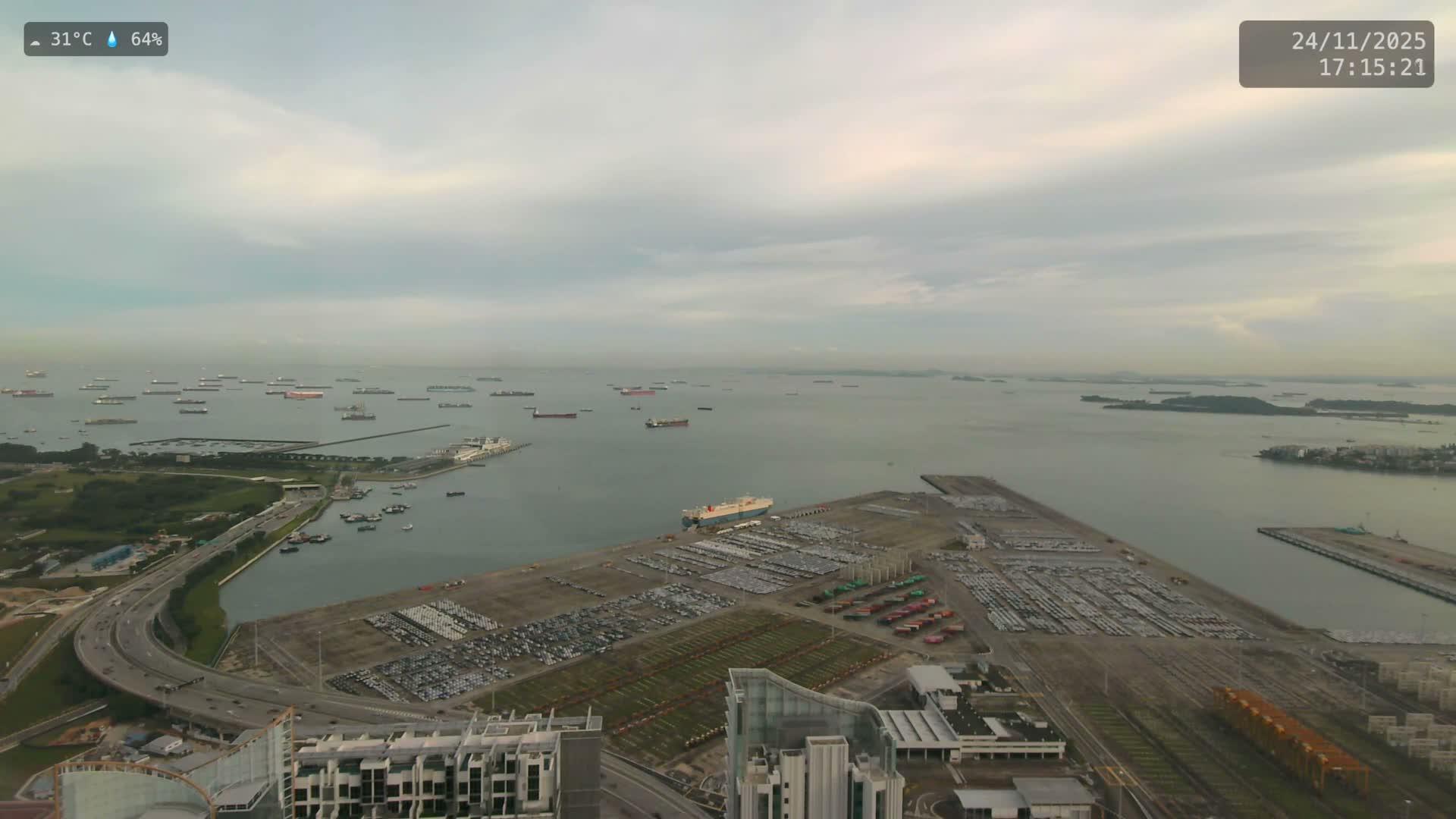 Singapore, Tanjong Pagar Port Terminal & Singapore Strait Skyline Live Cam - Tanjong Pagar, Downtown Core, Central, Area, Central Singapore, Singapore