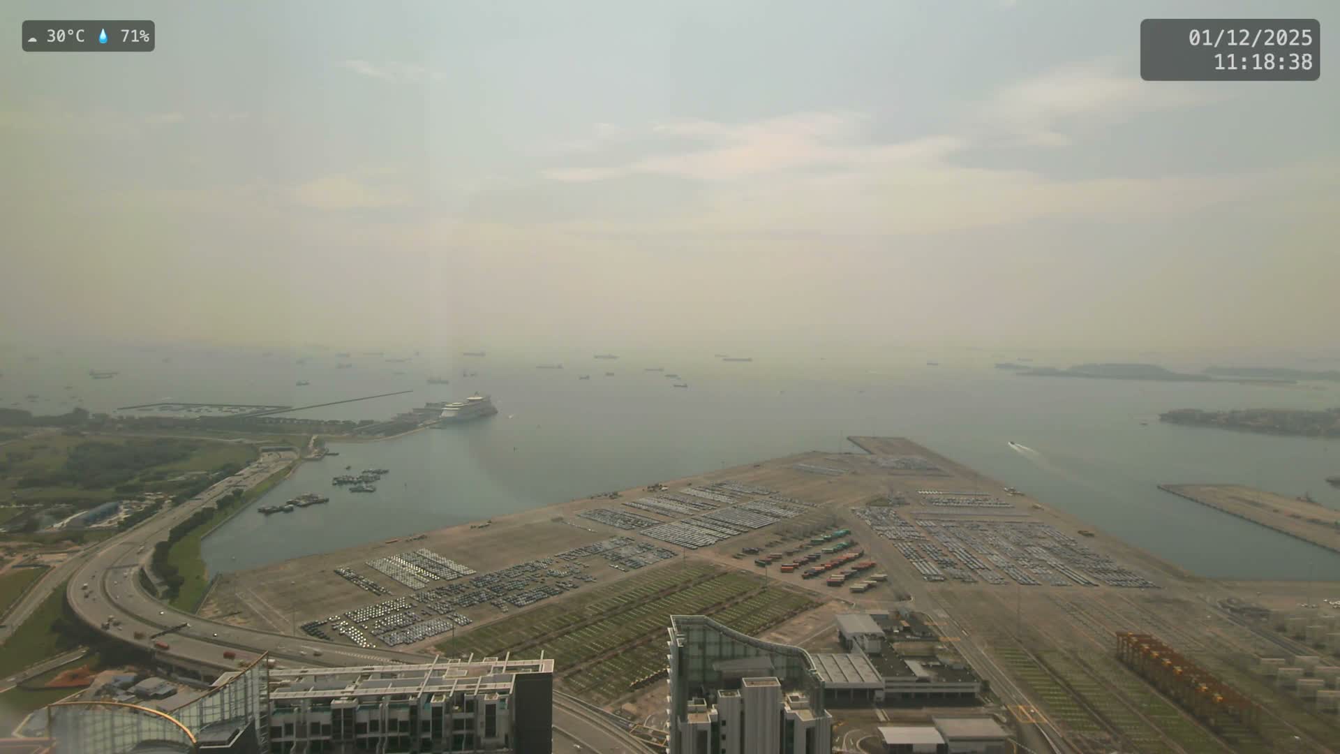 Singapore, Tanjong Pagar Port Terminal & Singapore Strait Skyline Live Cam - Tanjong Pagar, Downtown Core, Central, Area, Central Singapore, Singapore