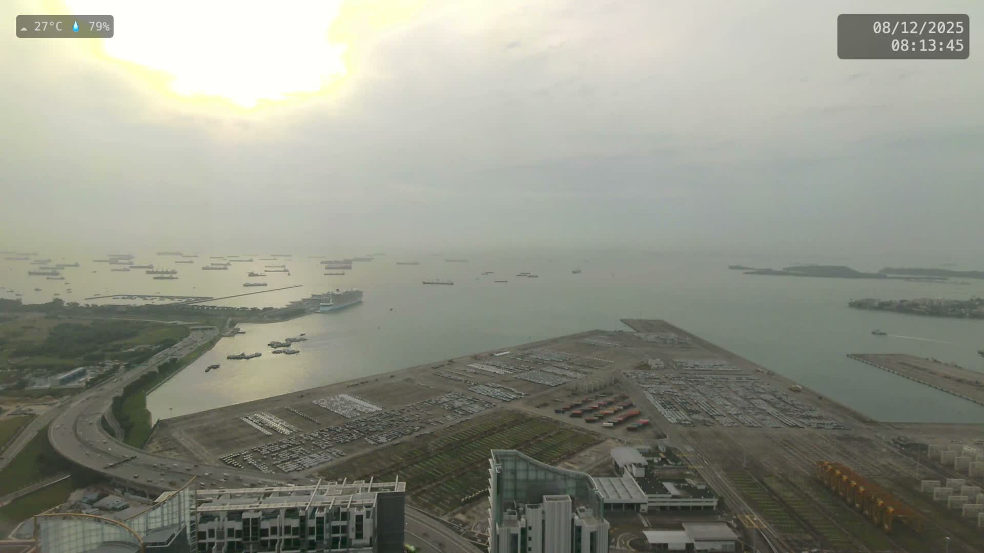 Singapore, Tanjong Pagar Port Terminal & Singapore Strait Skyline Live Cam - Tanjong Pagar, Downtown Core, Central, Area, Central Singapore, Singapore